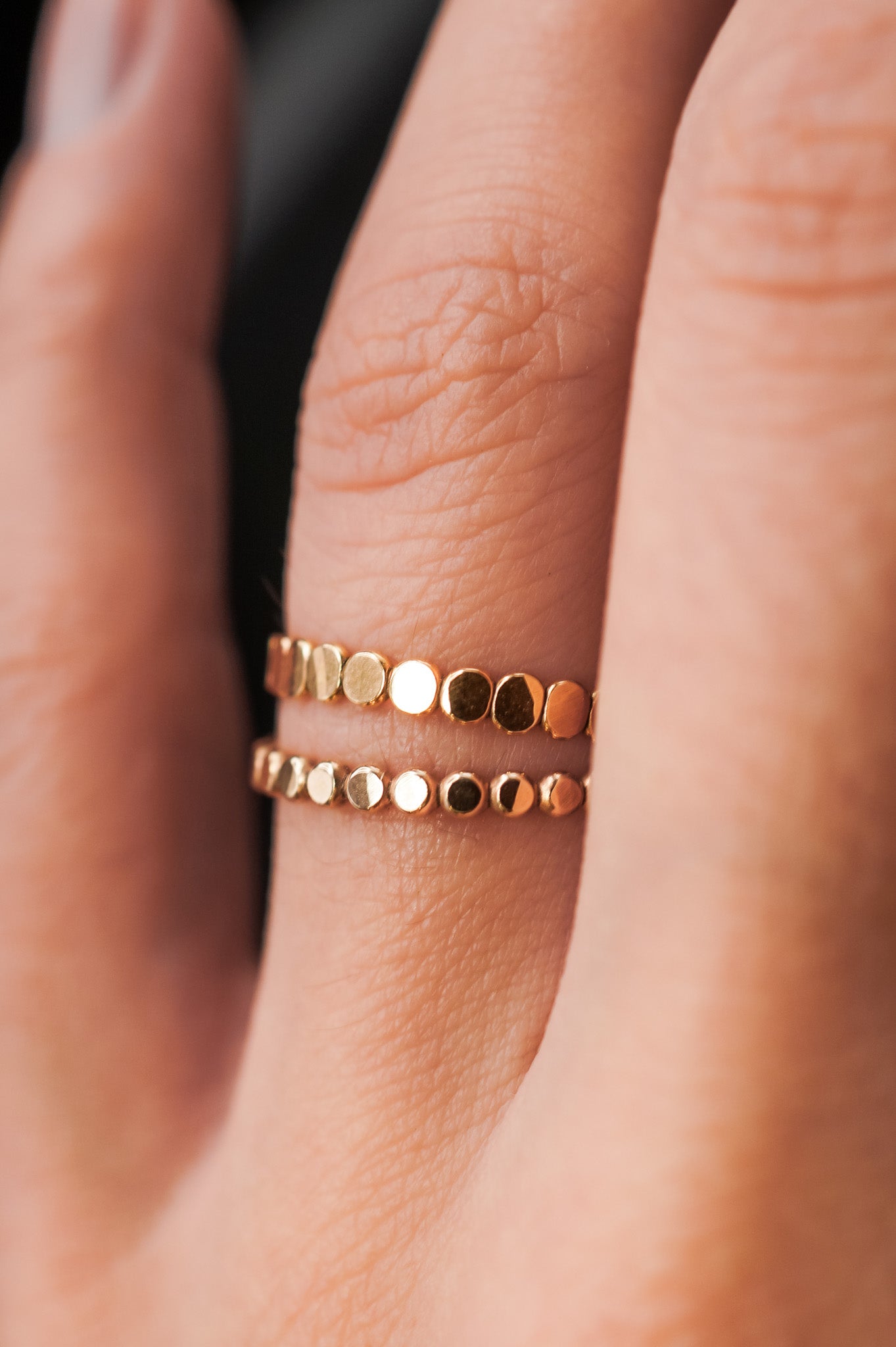 Dot & Mini Bead Mixed Textured Set of 3 Stacking Rings, Gold Fill or Rose Gold Fill