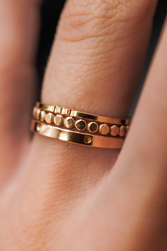 Dot & Mini Bead Mixed Textured Set of 3 Stacking Rings, Gold Fill or Rose Gold Fill