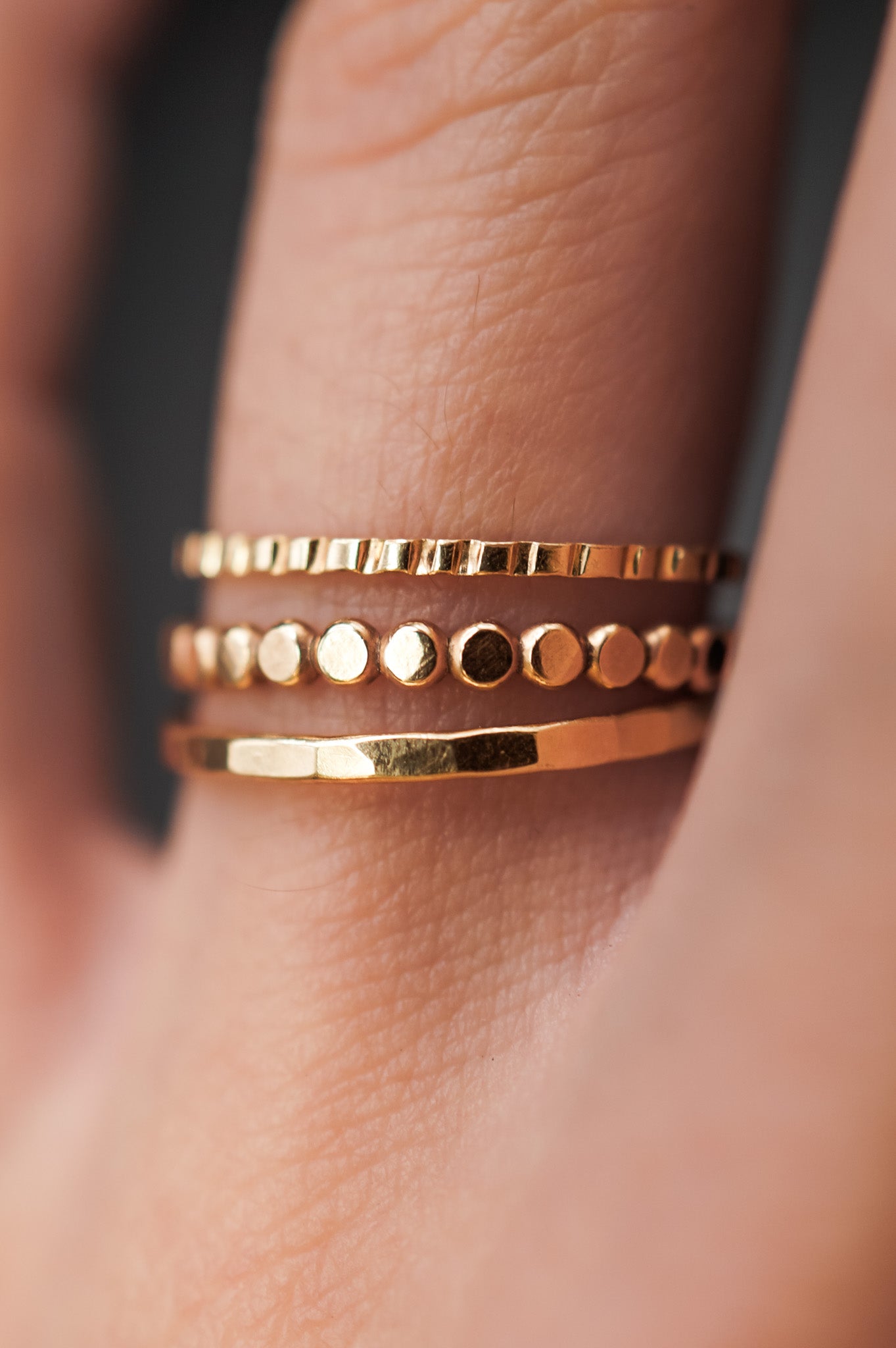 Mini Bead Mixed Textured Set of 3 Stacking Rings, Gold Fill, Rose Gold Fill or Sterling Silver