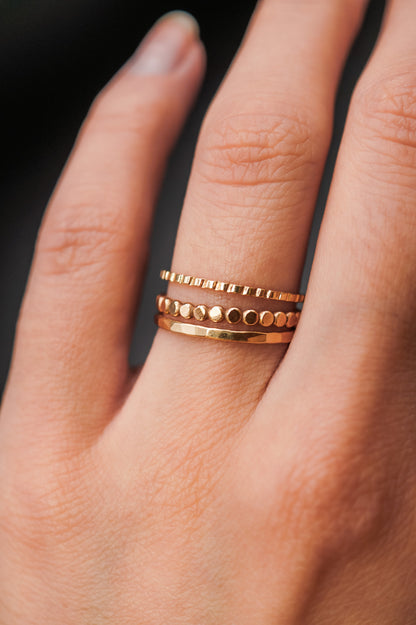Mini Bead Mixed Textured Set of 3 Stacking Rings, Gold Fill, Rose Gold Fill or Sterling Silver