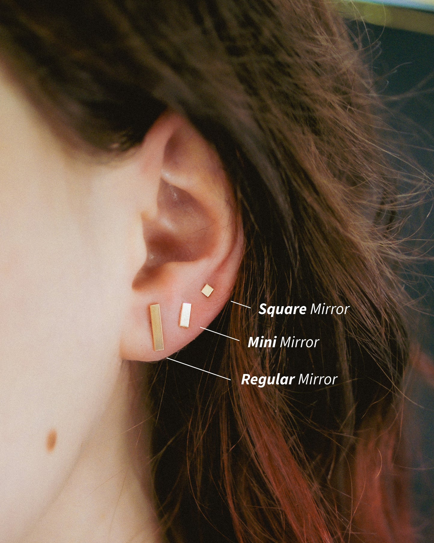 Mini Mirror Stud Earrings in Solid Gold