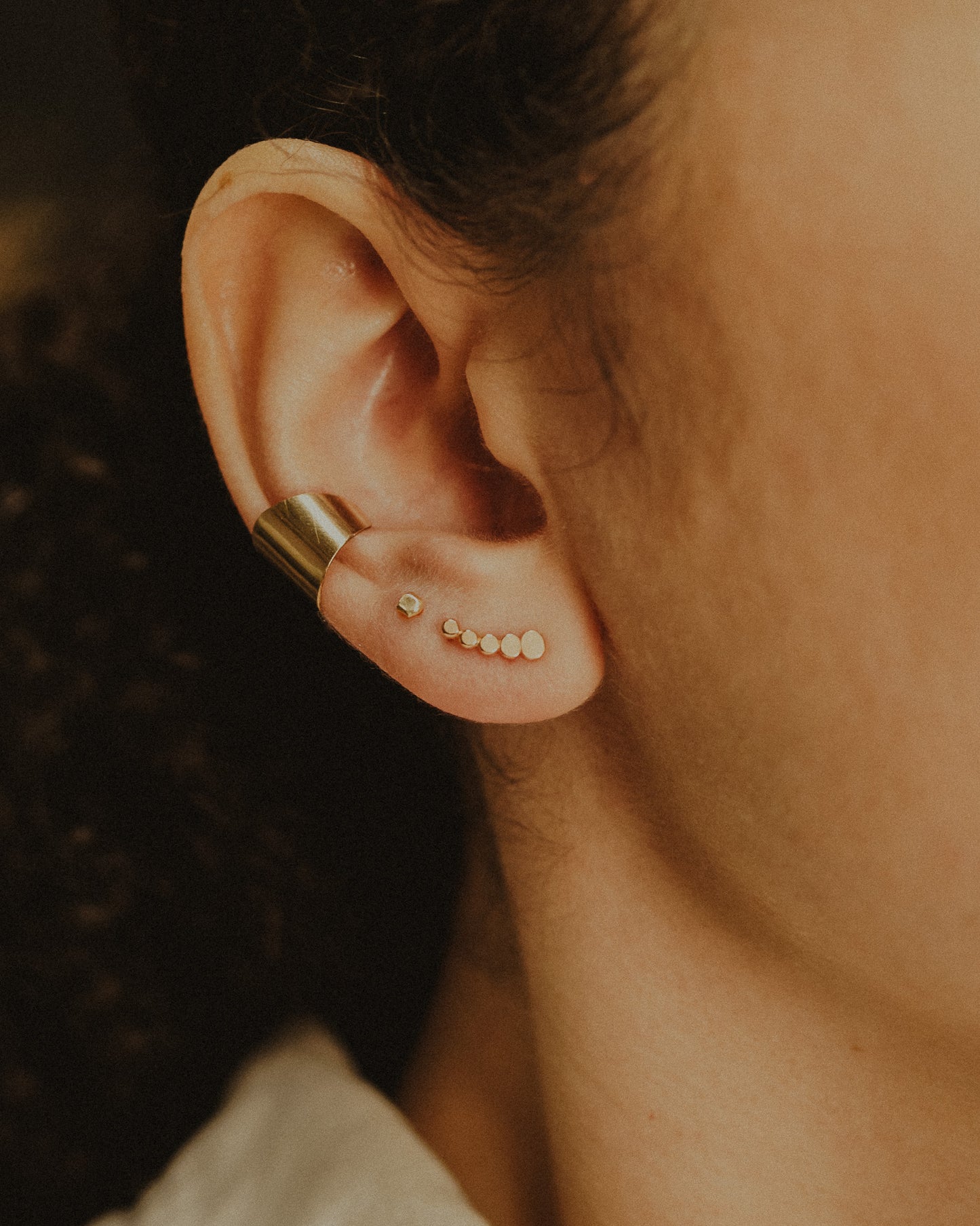 Beaded Ear Climber Earring, Solid 14K Gold
