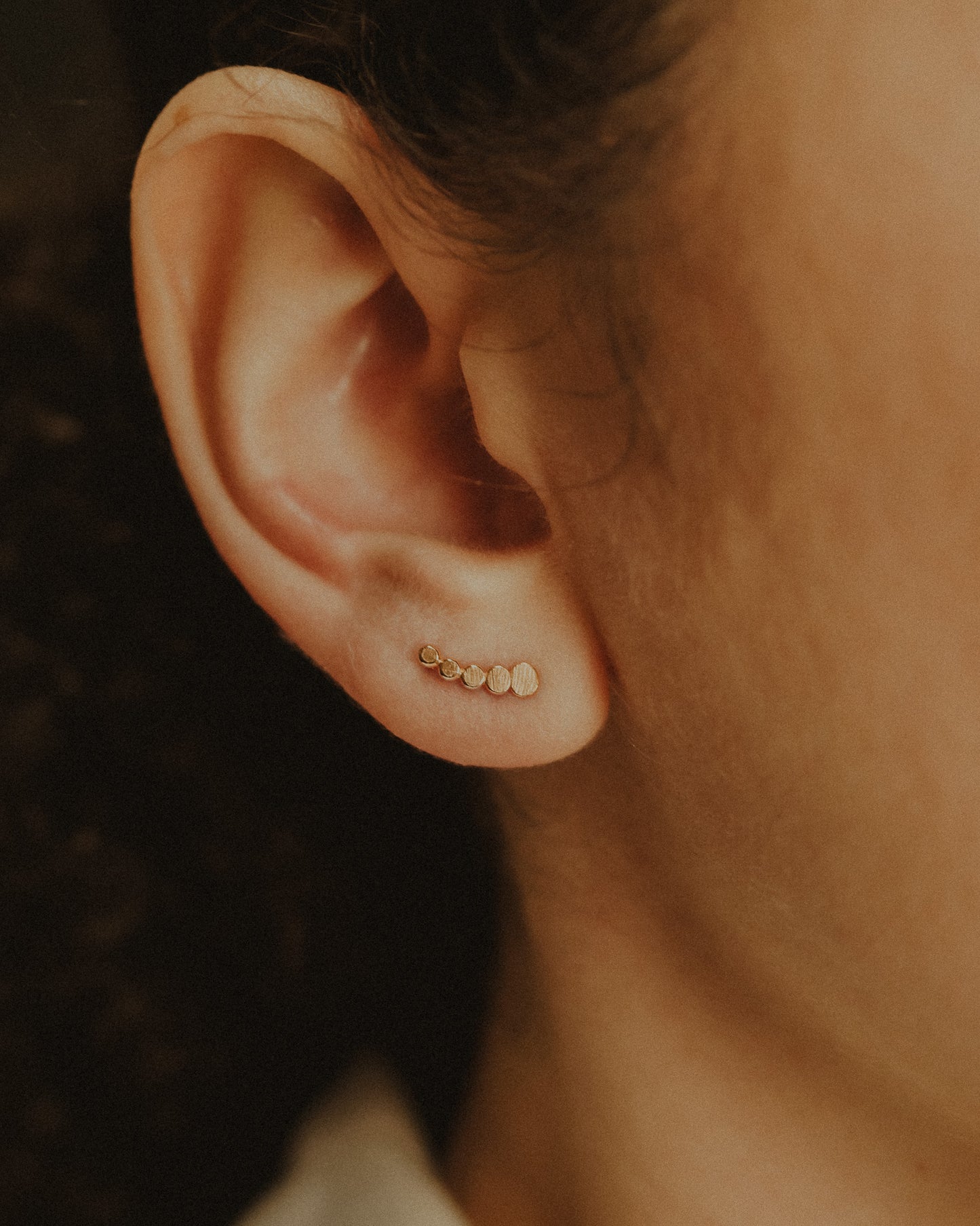 Beaded Ear Climber Earring, Solid 14K Gold