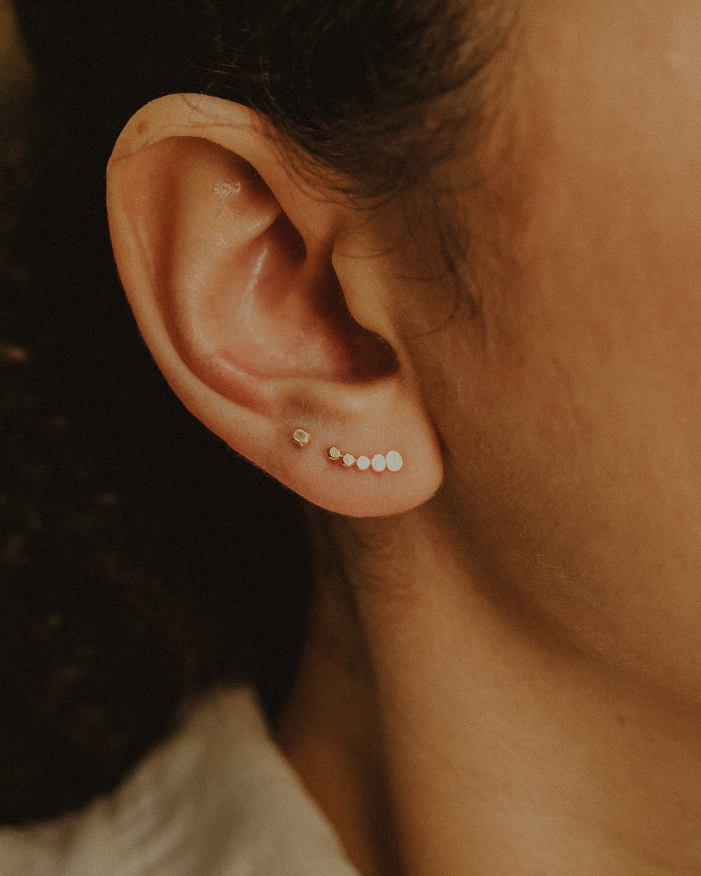 Beaded Ear Climber Earring, Solid 14K Gold