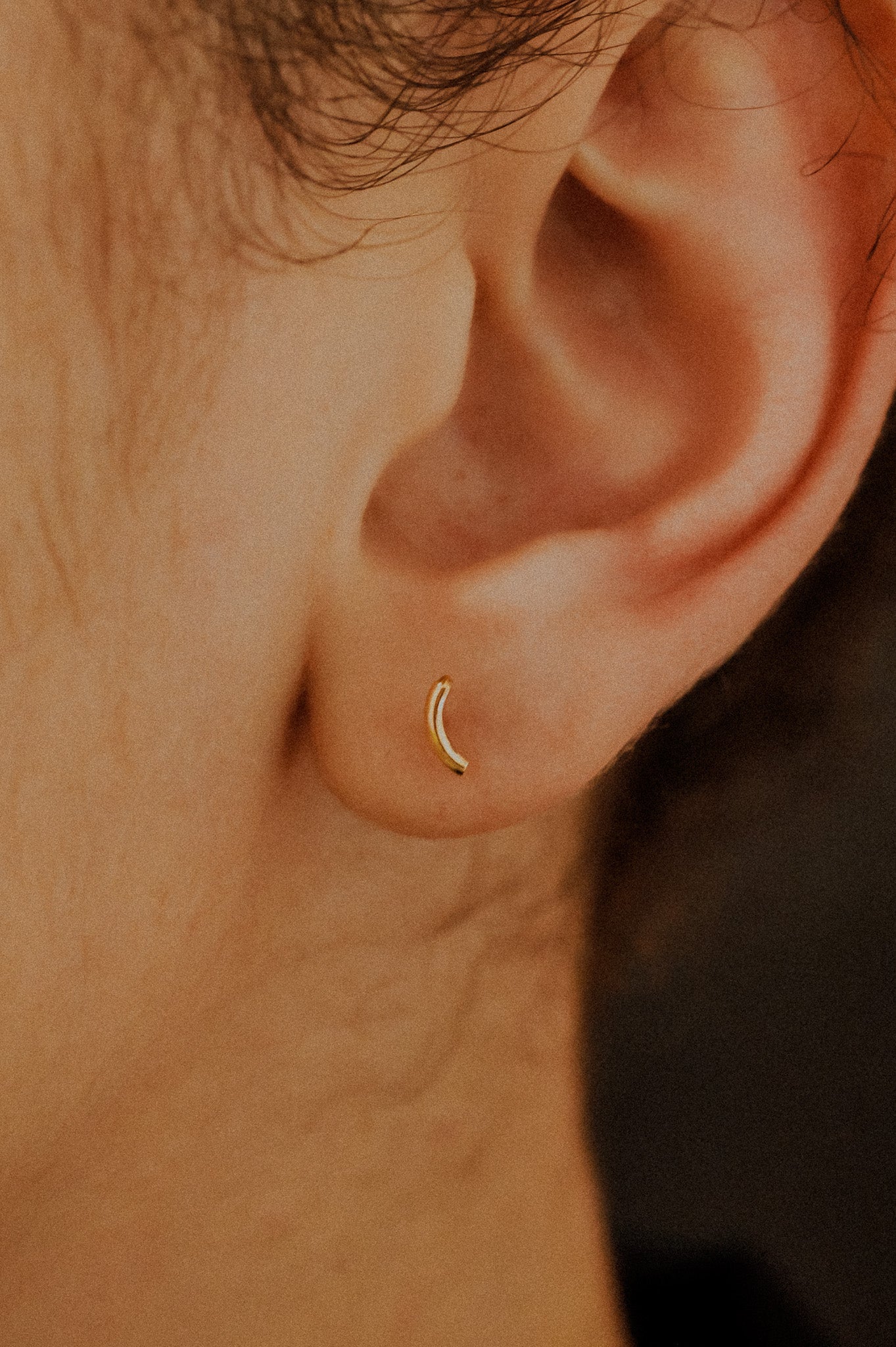 Tiny Arc Flat Back Stud Earring, Solid Gold or Rose Gold