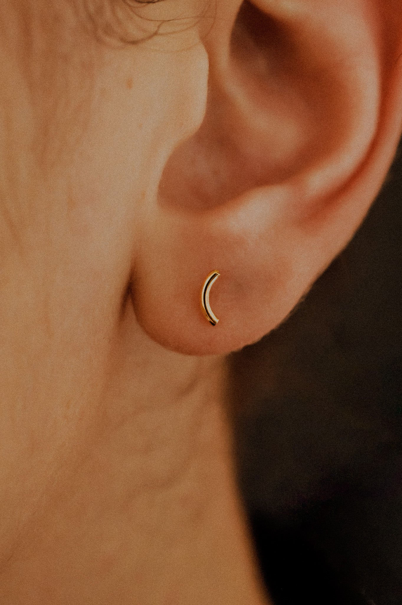 Tiny Arc Flat Back Stud Earring, Solid Gold or Rose Gold
