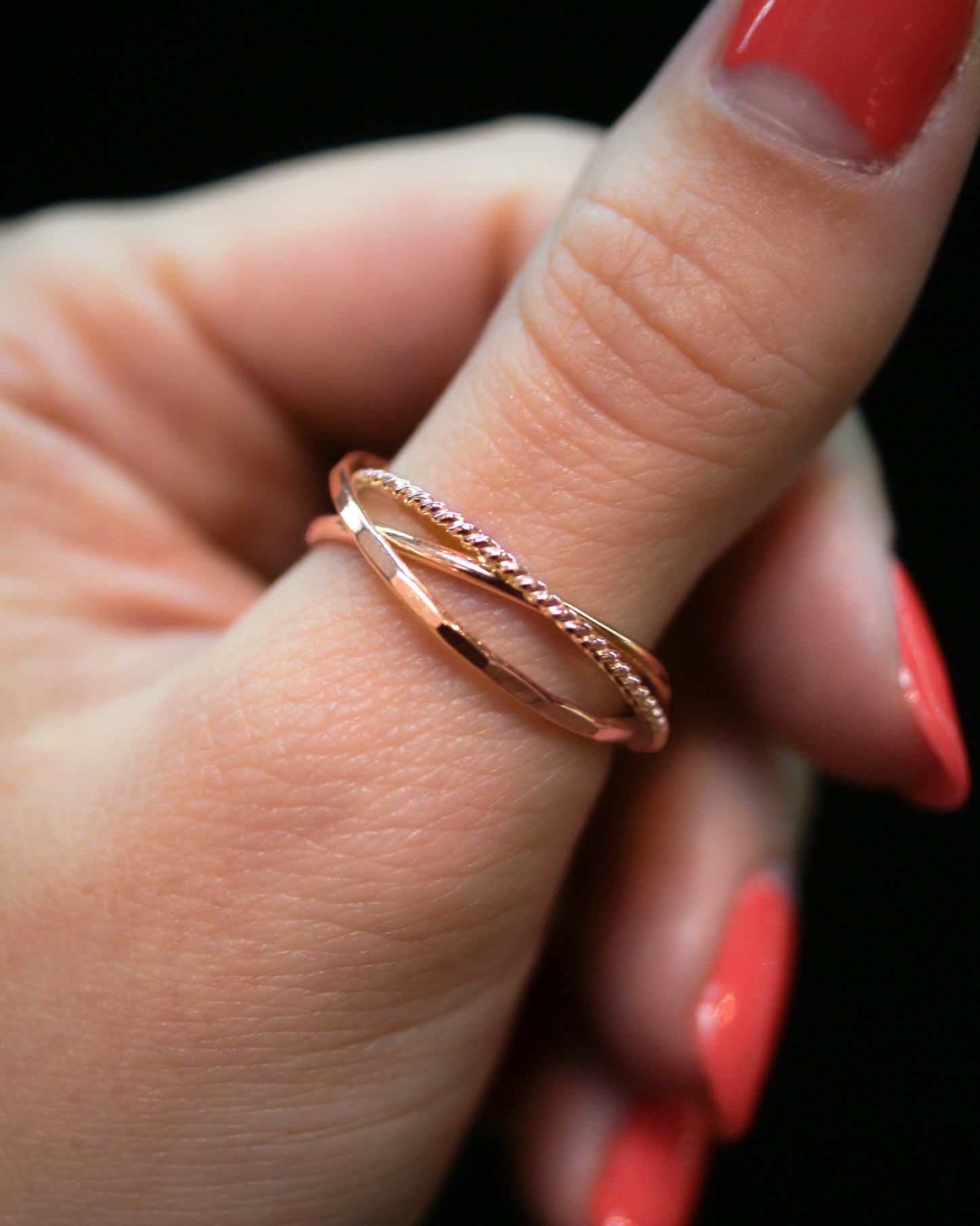 Twist Interlocking Set of 3 Rings, Solid 14K Rose Gold