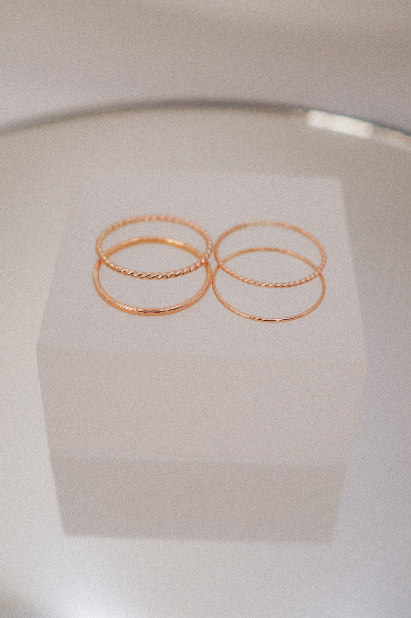 Twist Set of 2 Stacking Rings, Solid 14K Gold or Rose Gold