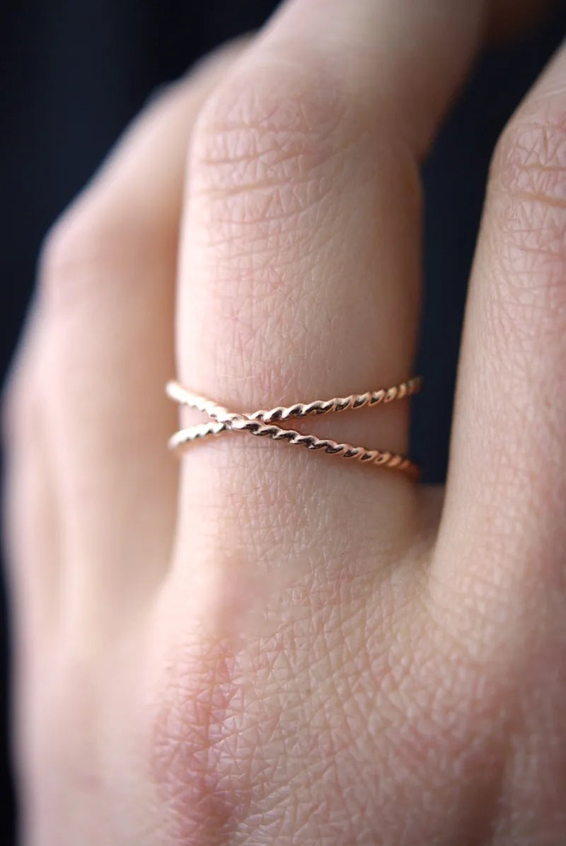 Twist X-Ring, Solid 14K Rose Gold
