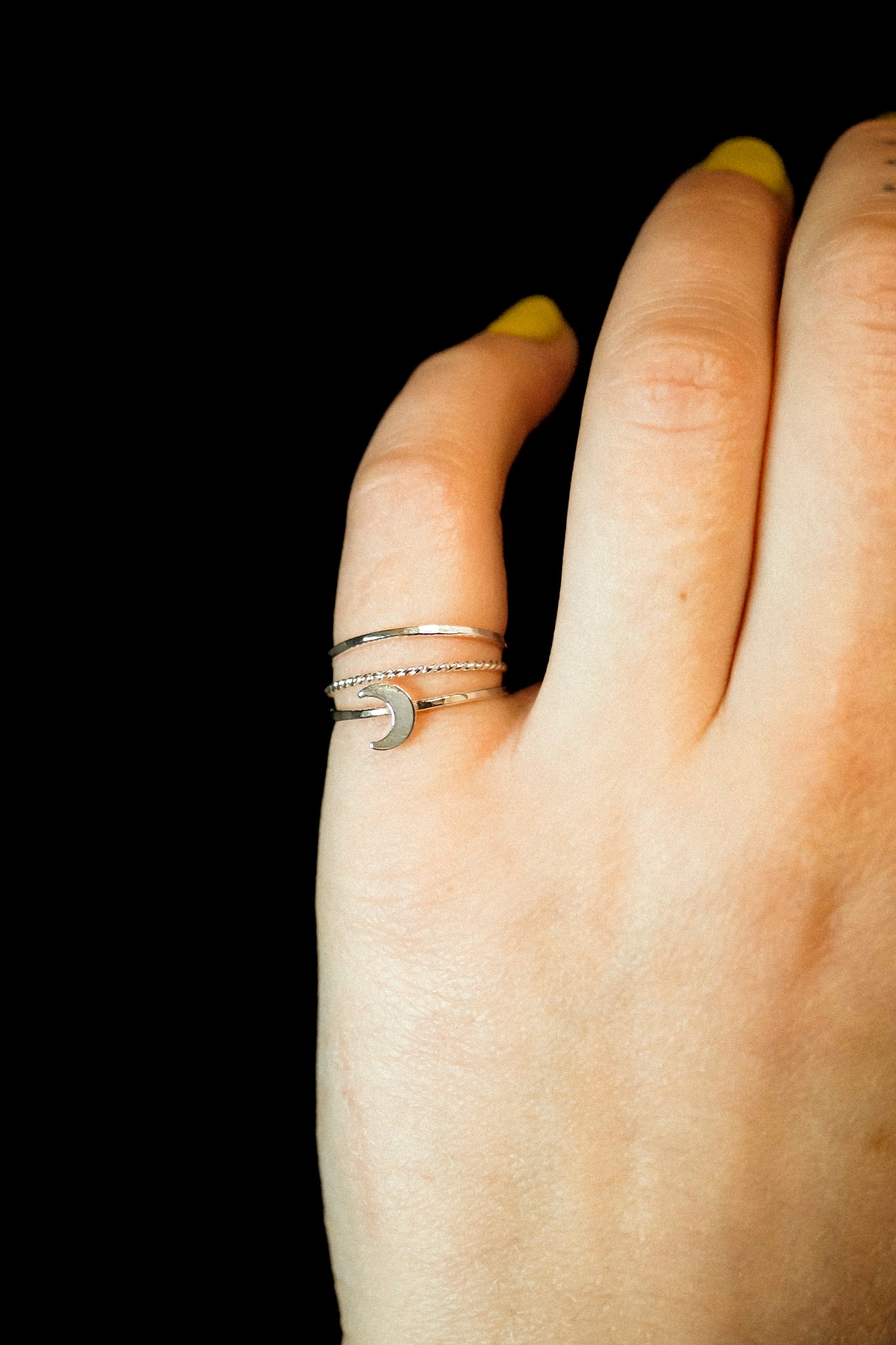 Moon Set of 3 Stacking Rings, Sterling Silver