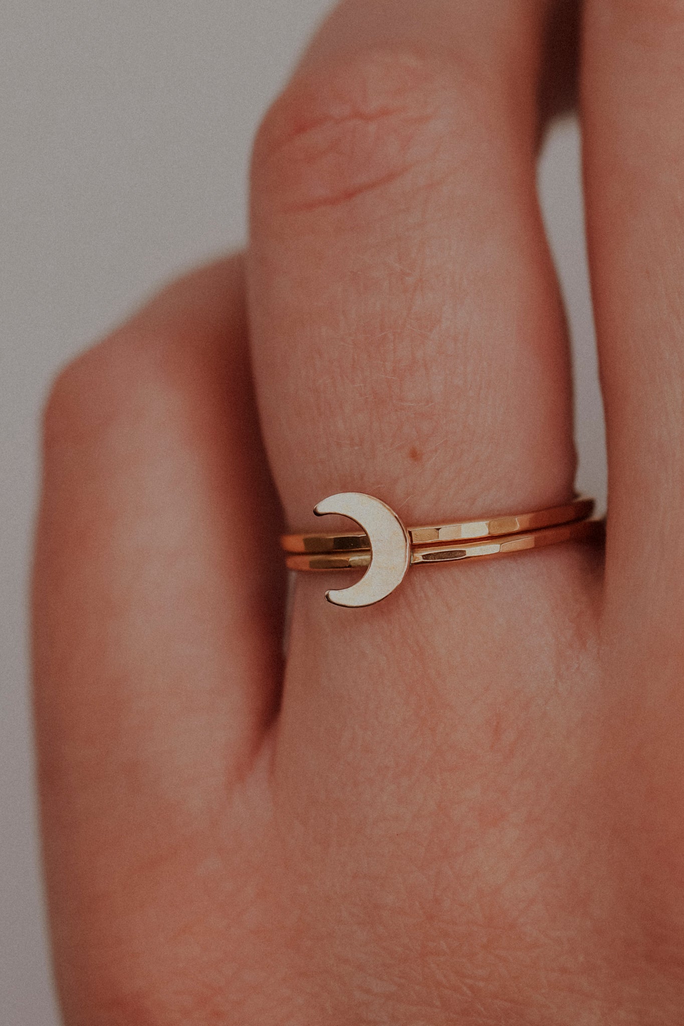 Moon Set of 2 Stacking Rings, 14K Rose Gold Fill