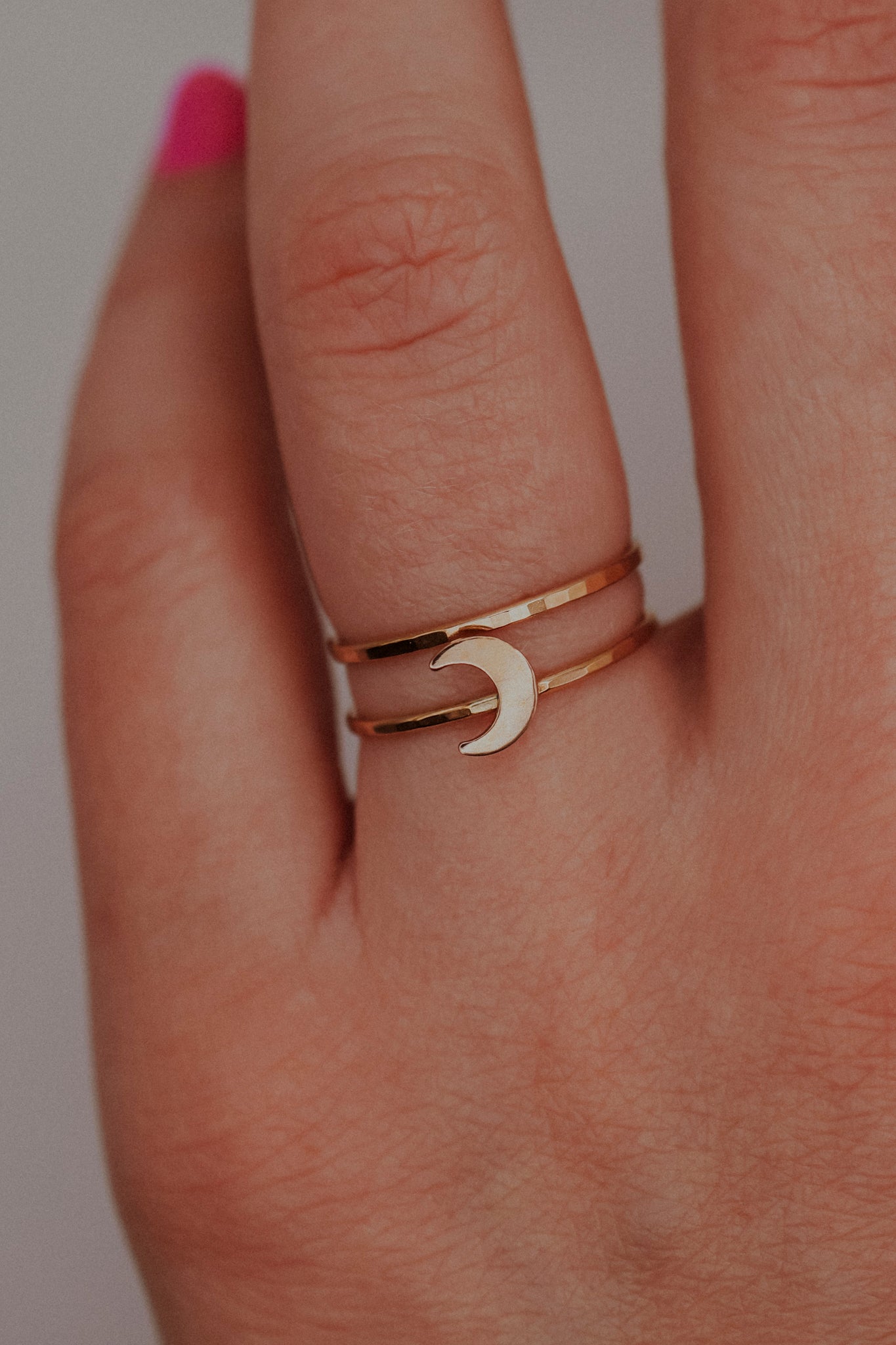 Moon Set of 2 Stacking Rings, 14K Rose Gold Fill