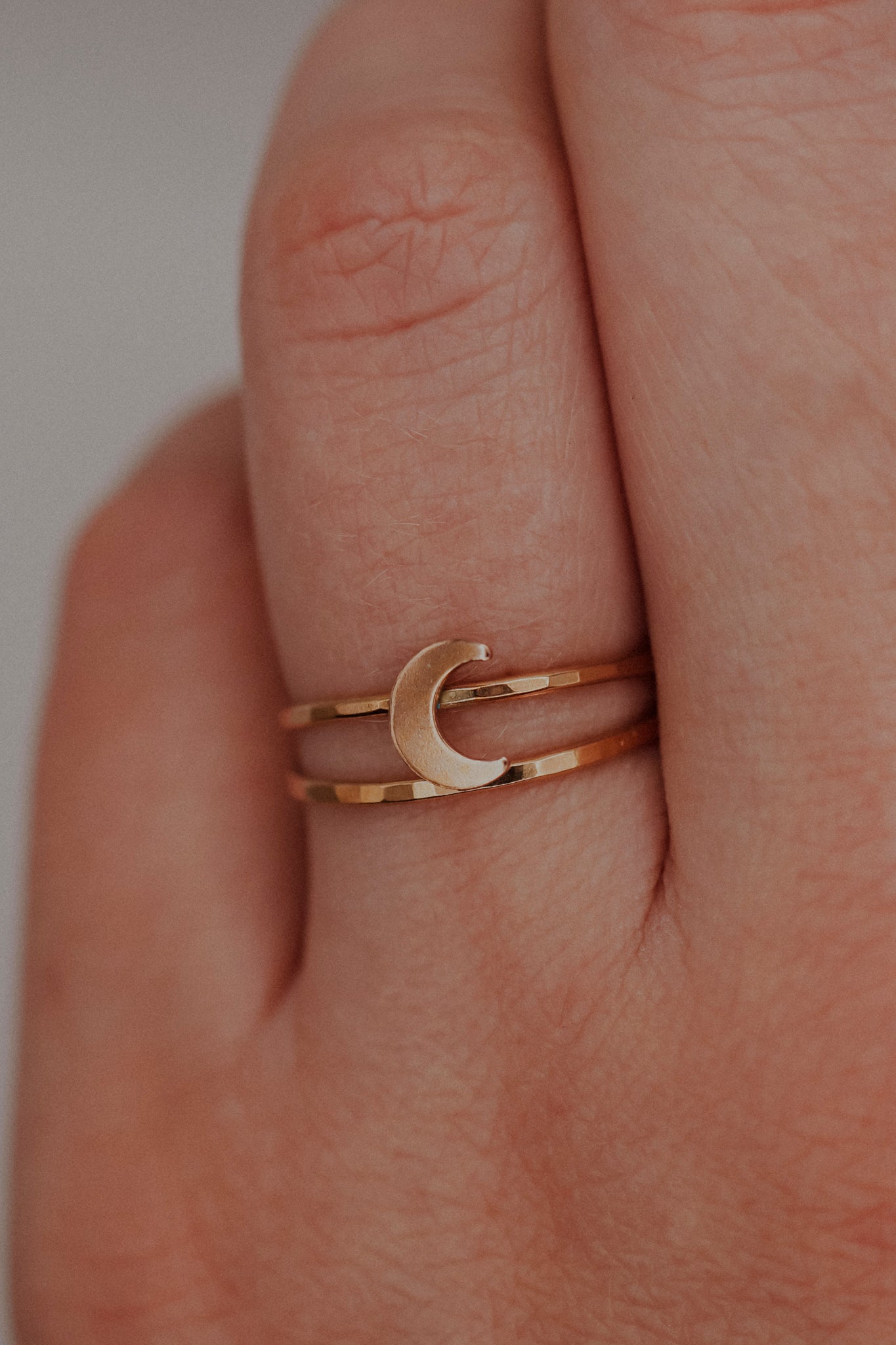 Moon Set of 2 Stacking Rings, 14K Rose Gold Fill