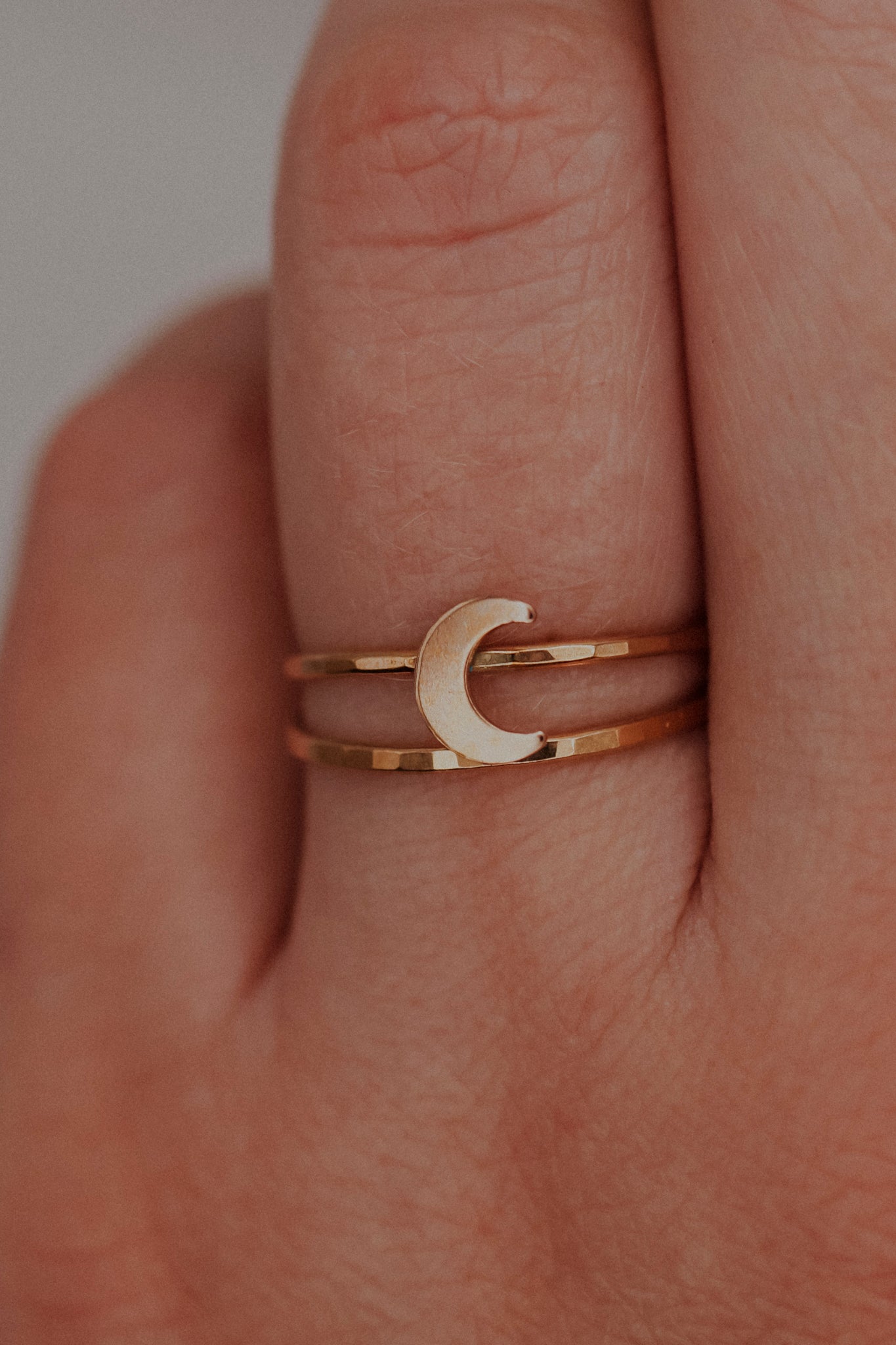 Moon Set of 2 Stacking Rings, 14K Rose Gold Fill