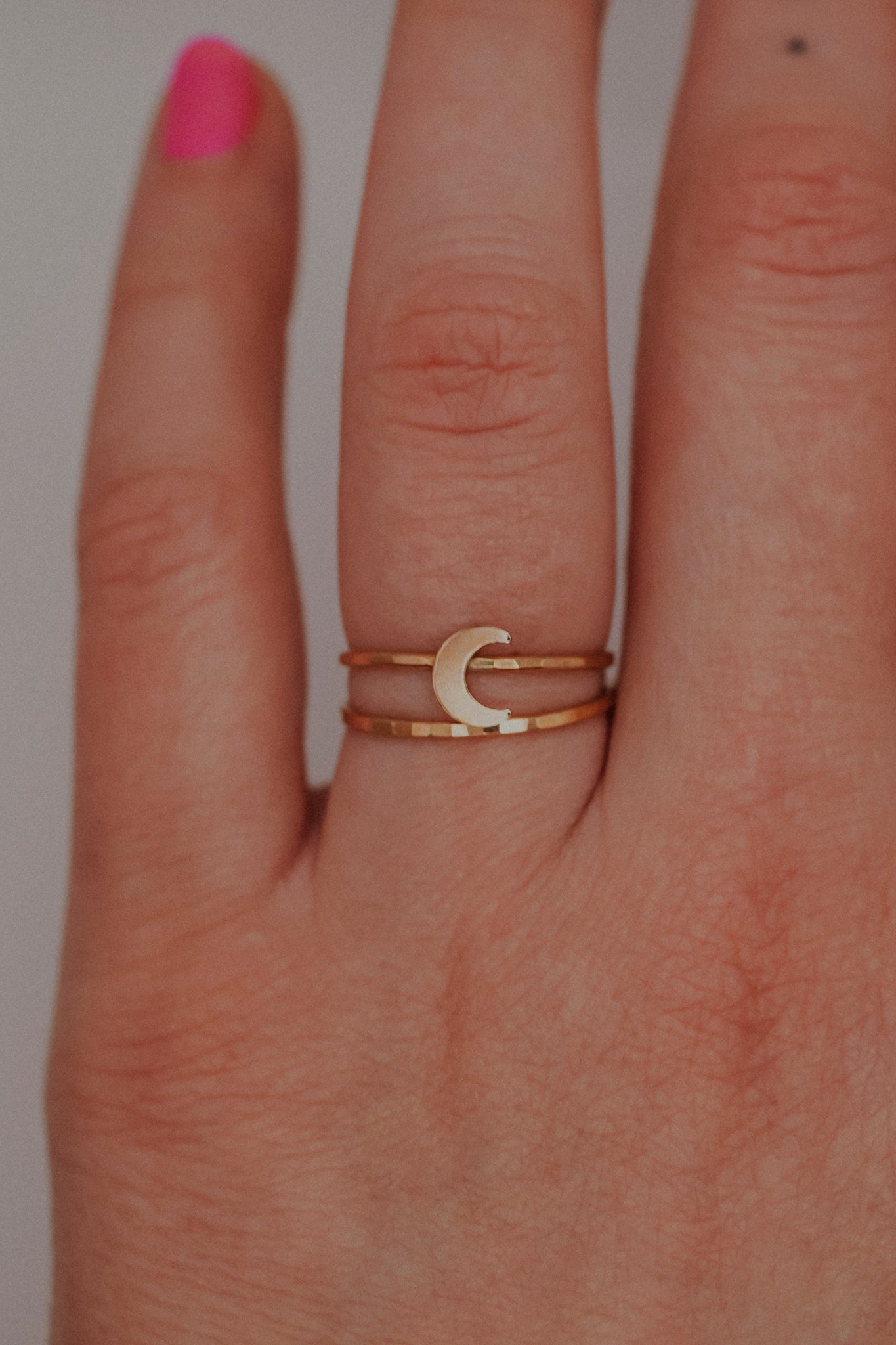 Moon Set of 2 Stacking Rings, 14K Rose Gold Fill