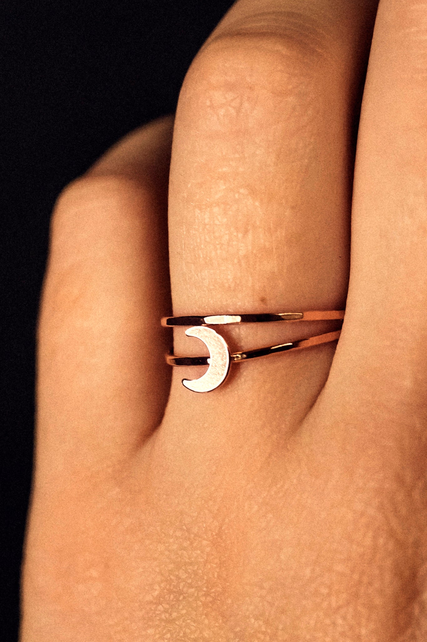 Moon Set of 2 Stacking Rings, 14K Rose Gold Fill