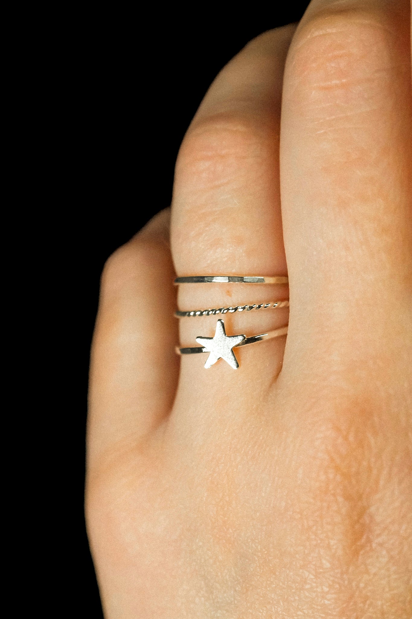 Star Set of 3 Stacking Rings, Sterling Silver