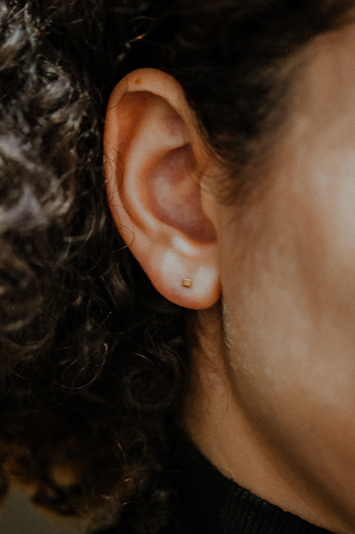 Square Mirror Stud Earrings in Solid Gold