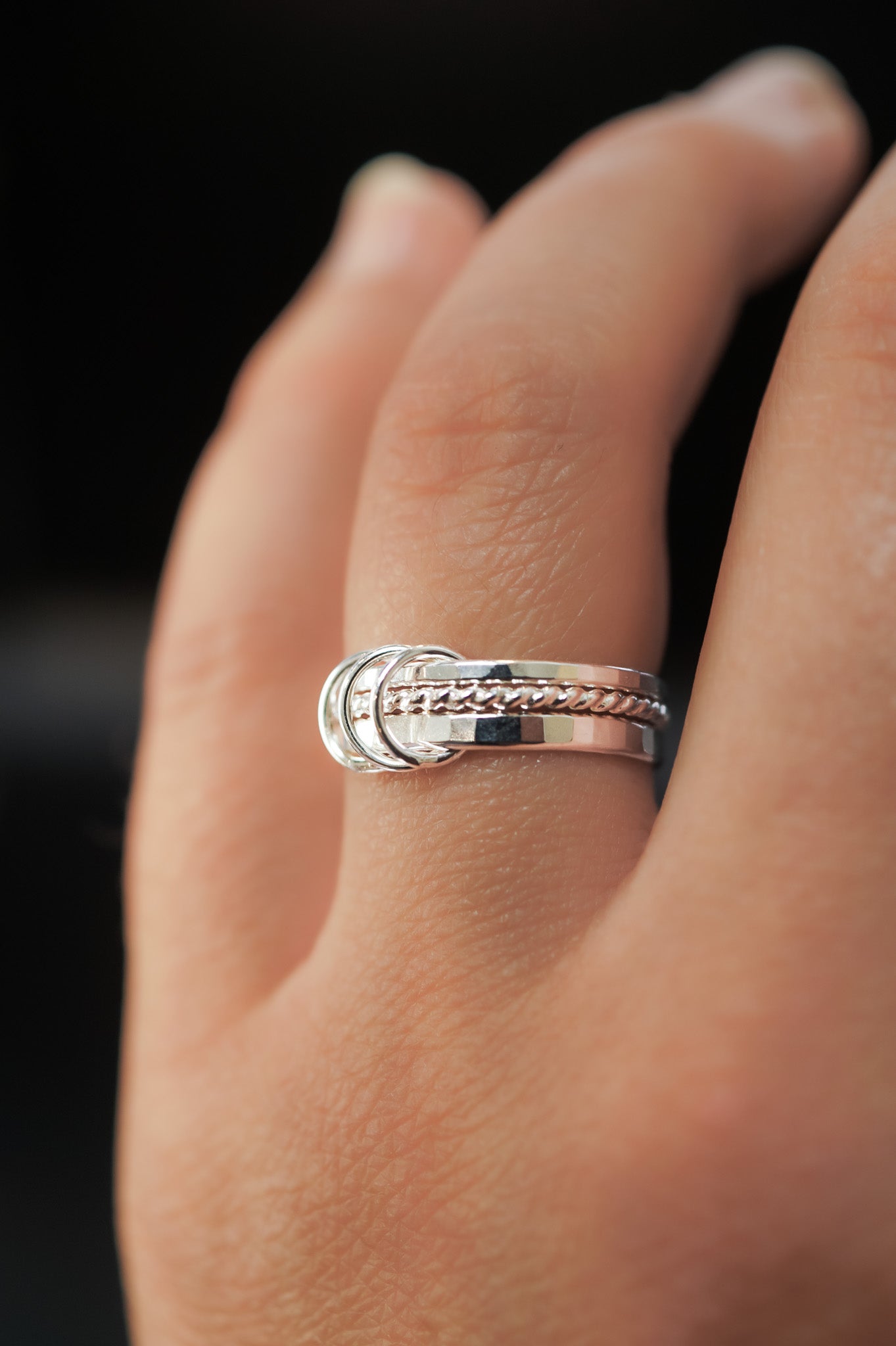 Triple Link Ring, Sterling Silver