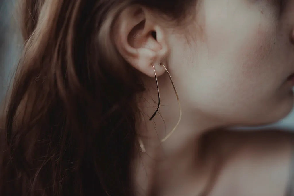 Teardrop Threader Hoop Earrings in Solid 14K Gold, Rose or White Gold