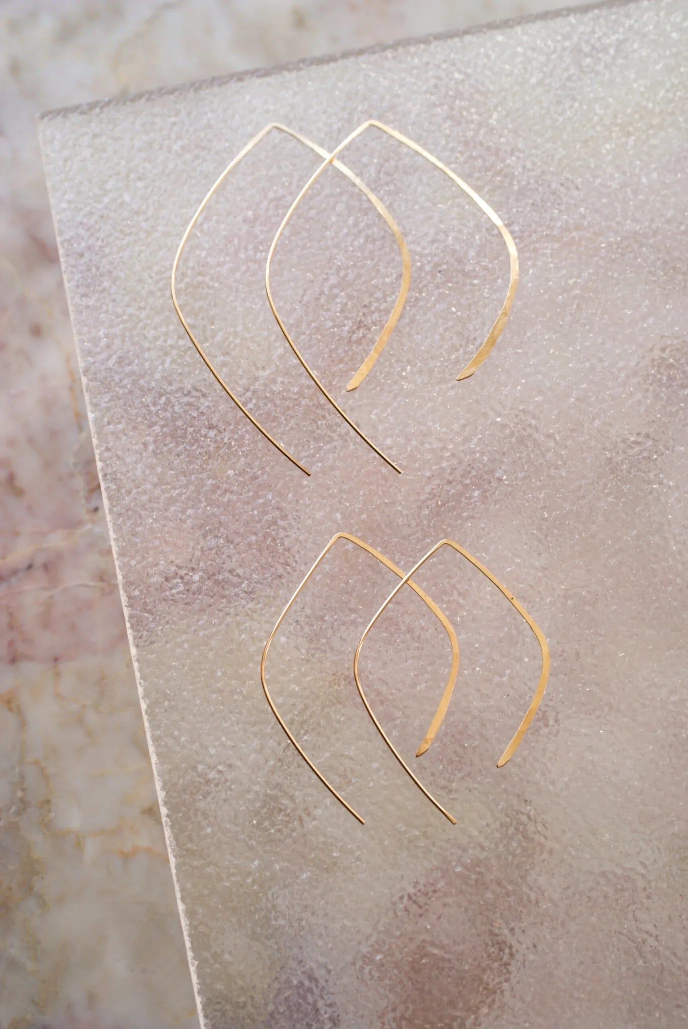 Teardrop Threader Hoop Earrings in Solid 14K Gold, Rose or White Gold