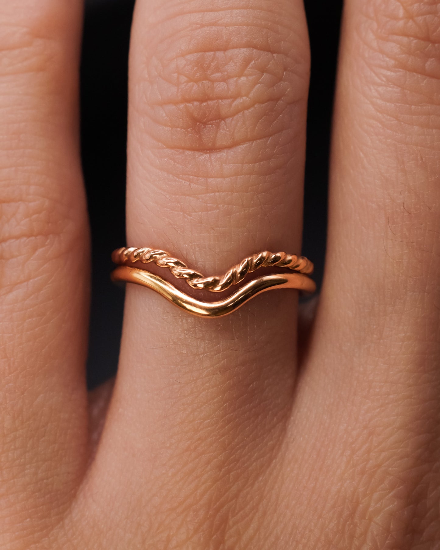Twisted Teardrop Set of 2 Stacking Rings in Gold, Rose Gold or Silver