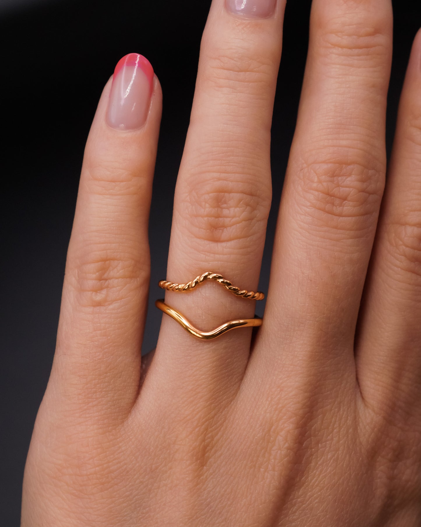 Twisted Teardrop Set of 2 Stacking Rings in Gold, Rose Gold or Silver