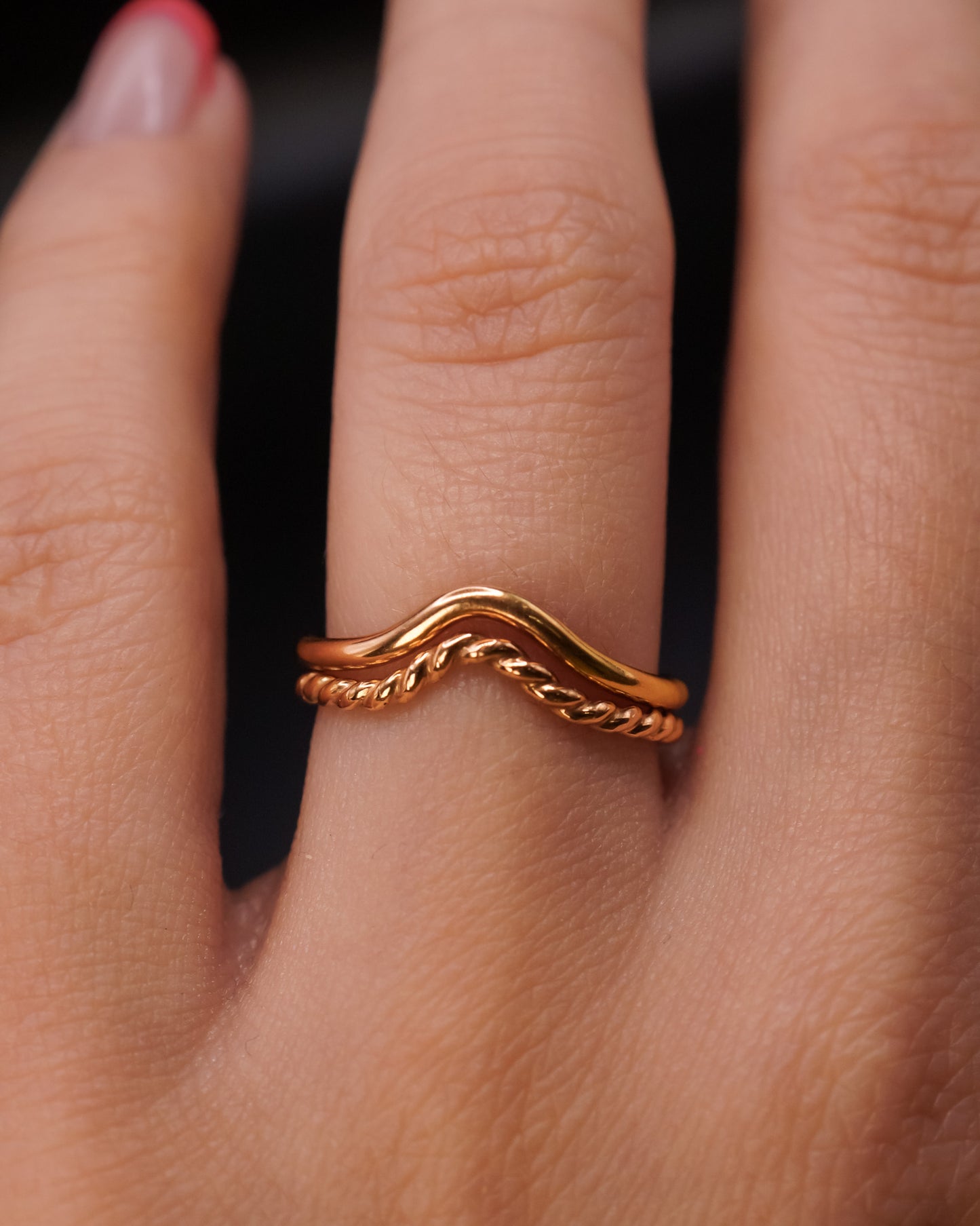 Twisted Teardrop Set of 2 Stacking Rings in Gold, Rose Gold or Silver