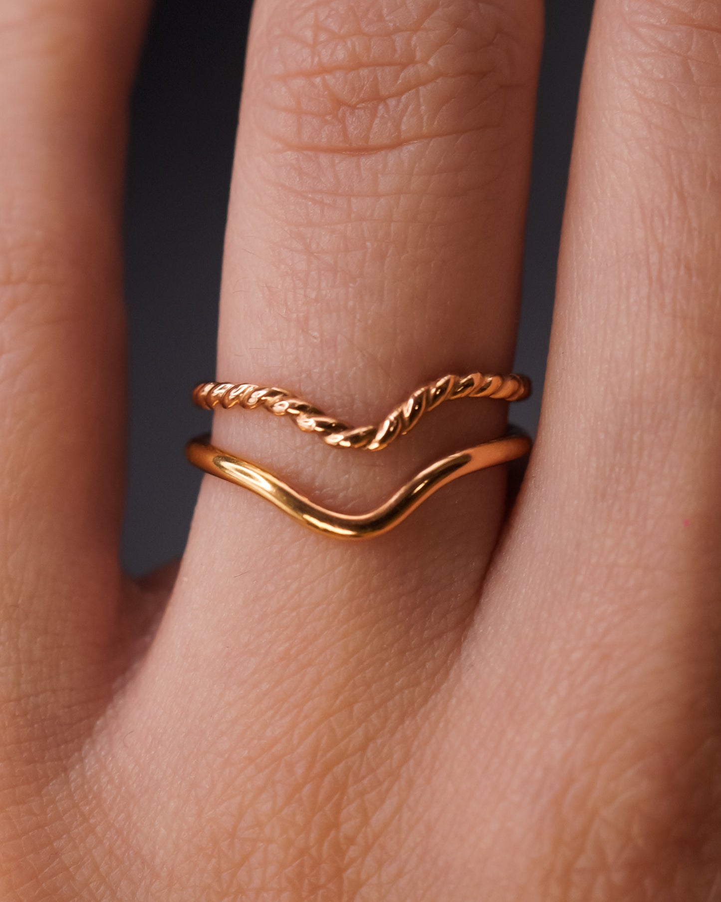 Twisted Teardrop Set of 2 Stacking Rings in Gold, Rose Gold or Silver