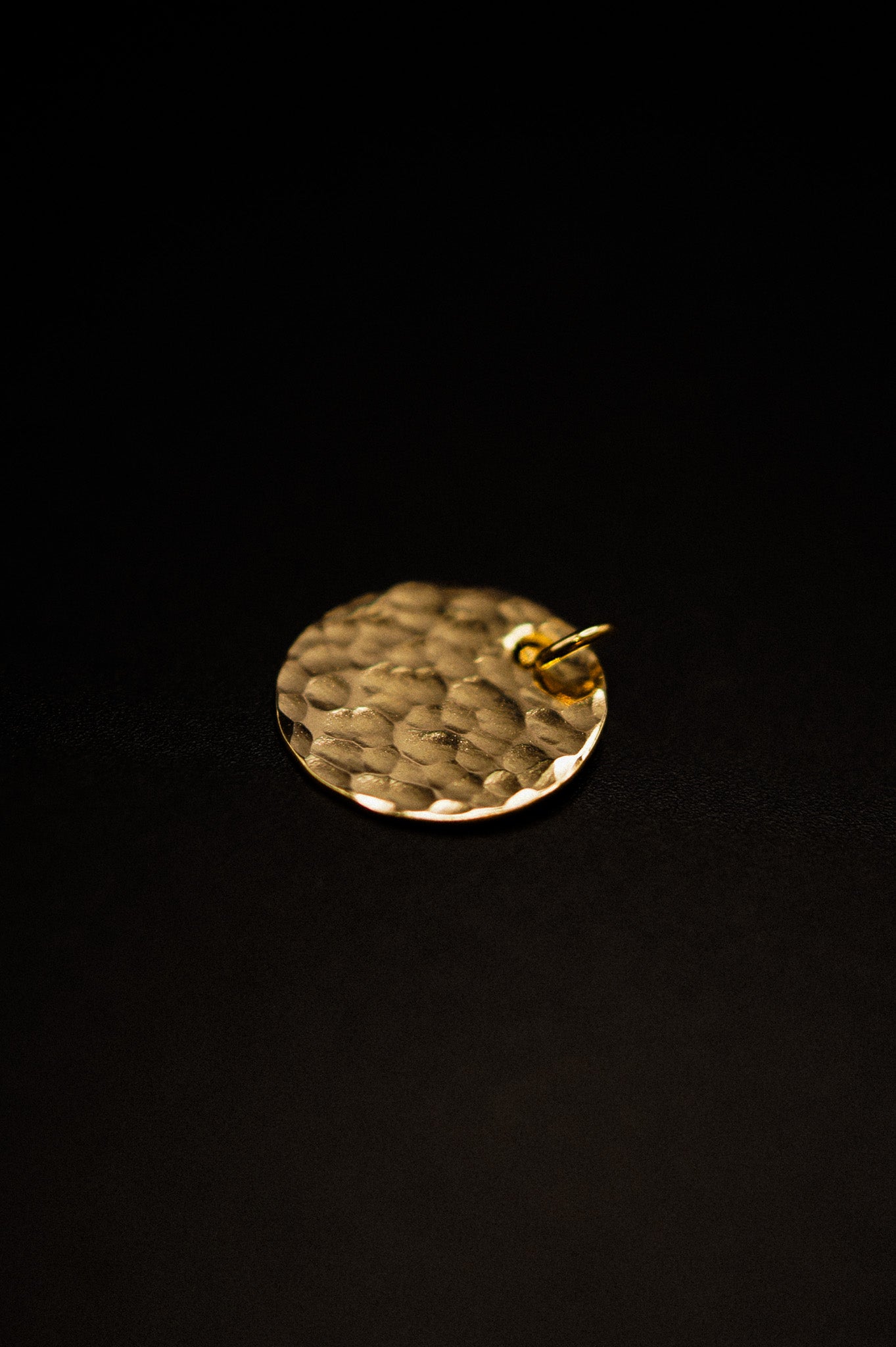 Textured Disc Pendant Charm, Solid 14K Gold