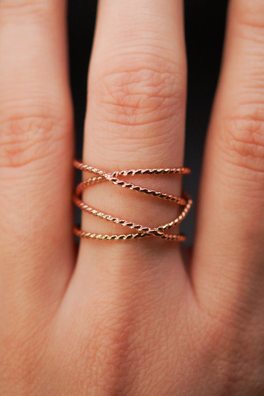 Large Twist Wraparound Ring, 14K Rose Gold Fill