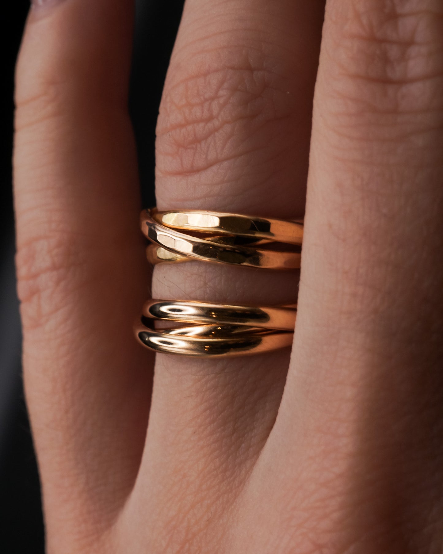 Thick Interlocking Set of 3 Rings, 14K Gold Fill