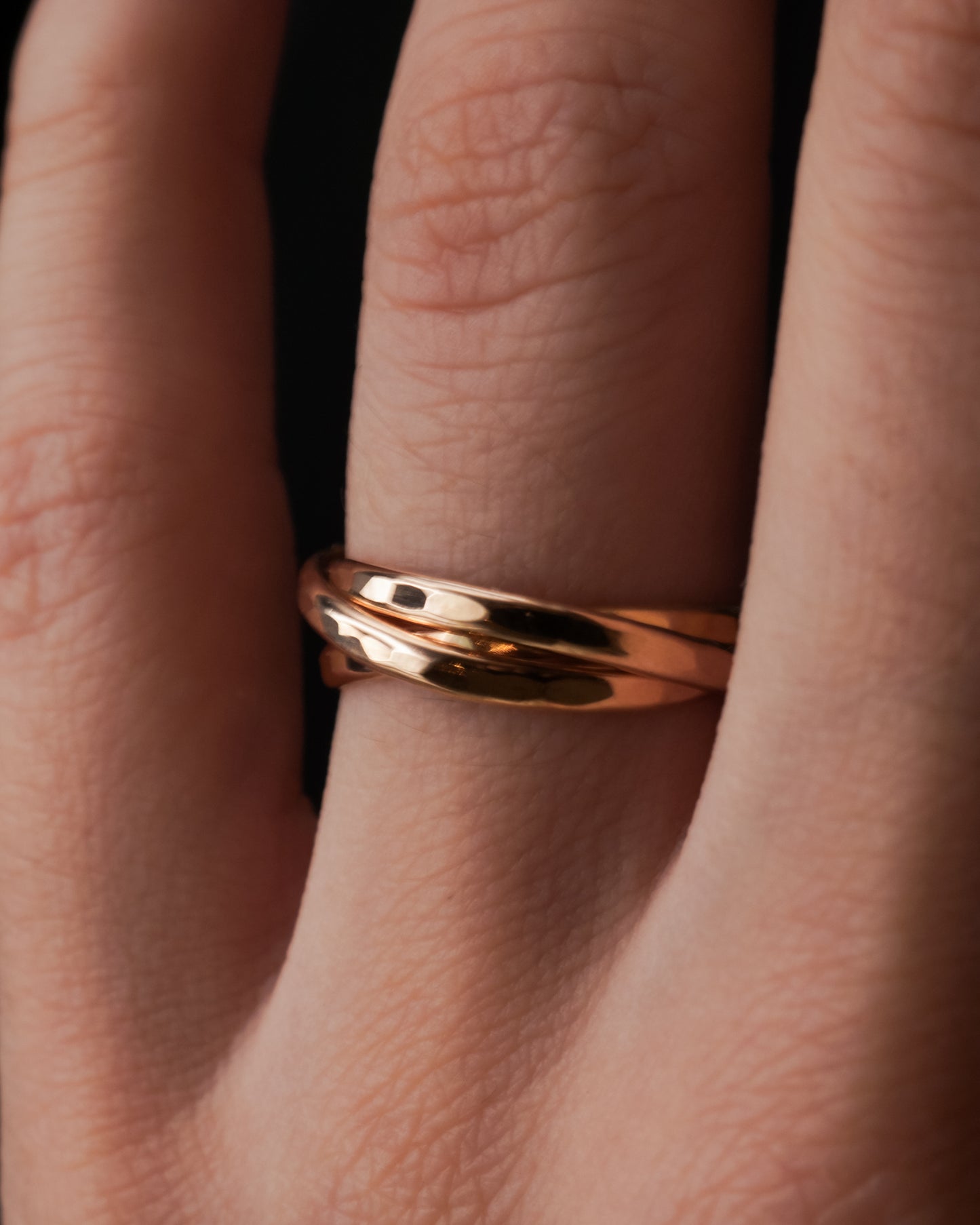 Thick Interlocking Set of 3 Rings, Solid 14K Gold