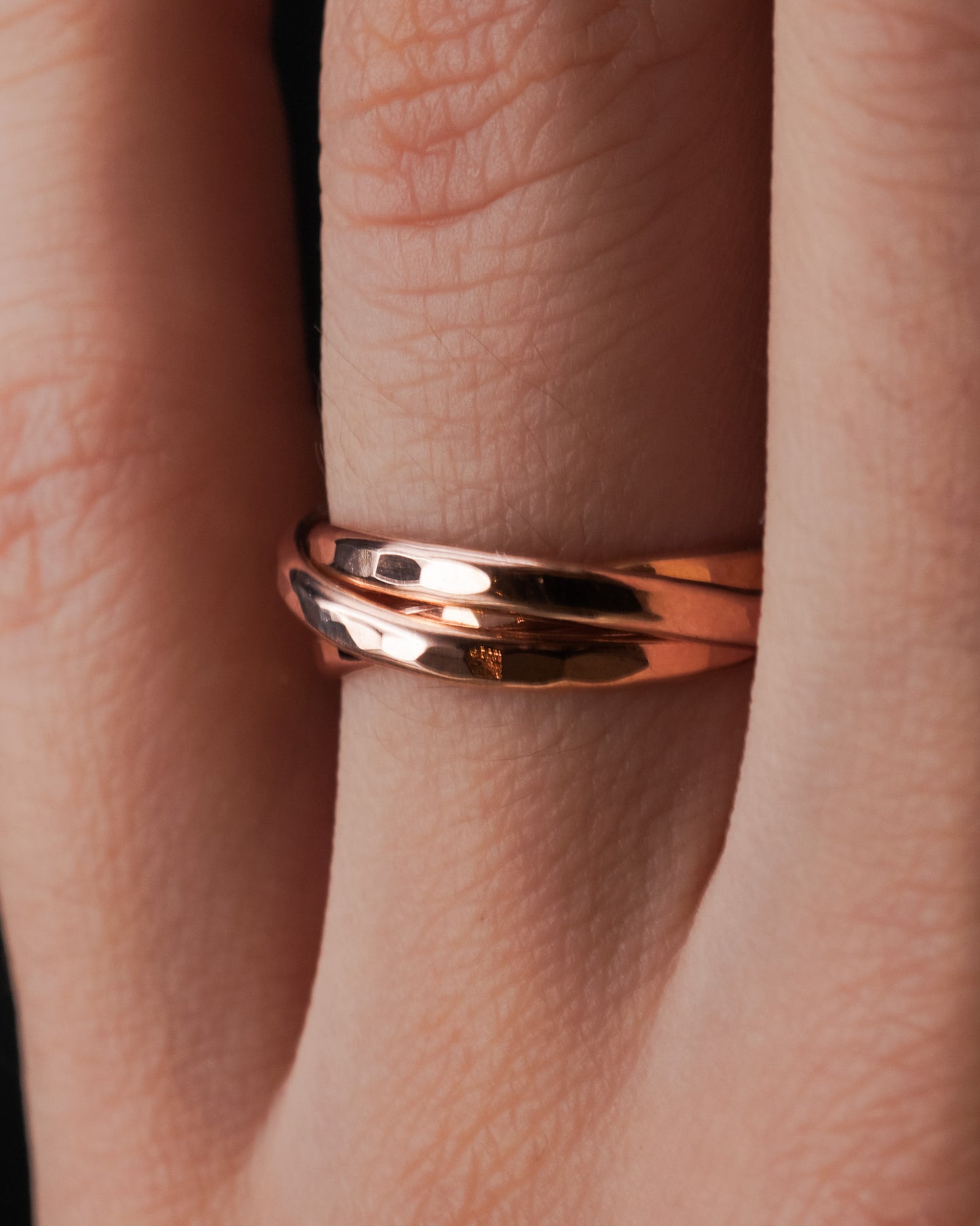 Thick Interlocking Set of 3 Rings, 14K Rose Gold Fill