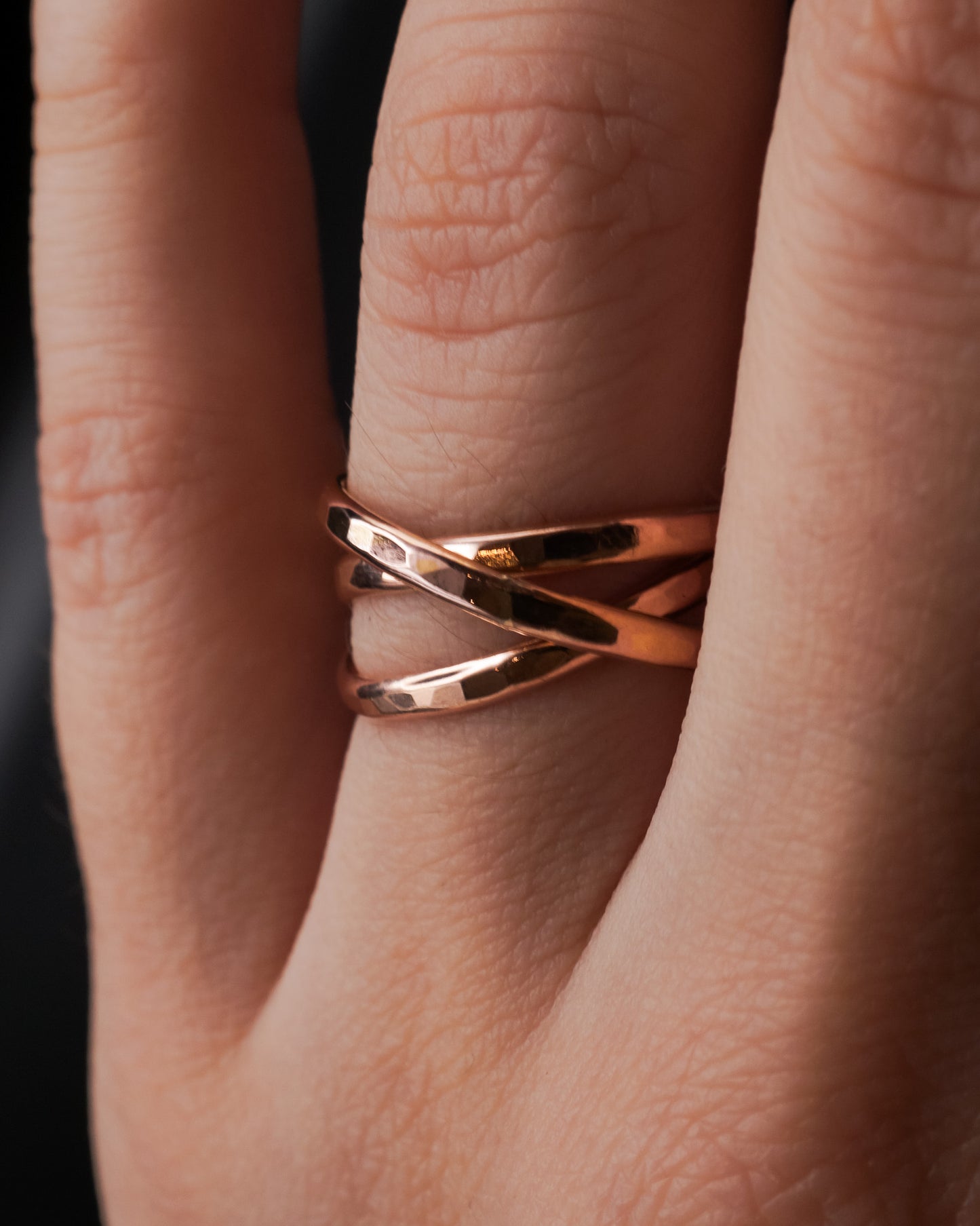 Thick Interlocking Set of 3 Rings, 14K Rose Gold Fill