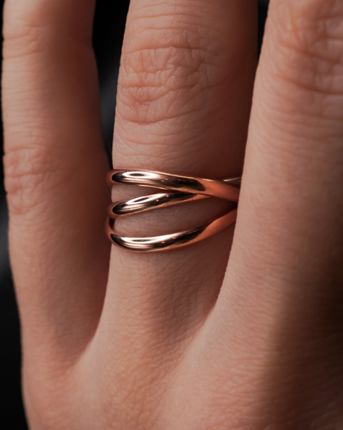 Thick Interlocking Set of 3 Rings, 14K Rose Gold Fill
