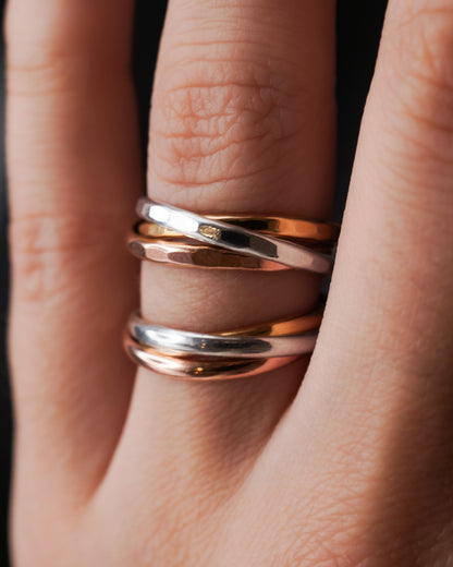 Thick Interlocking Set of 3 Rings, Mixed Metals
