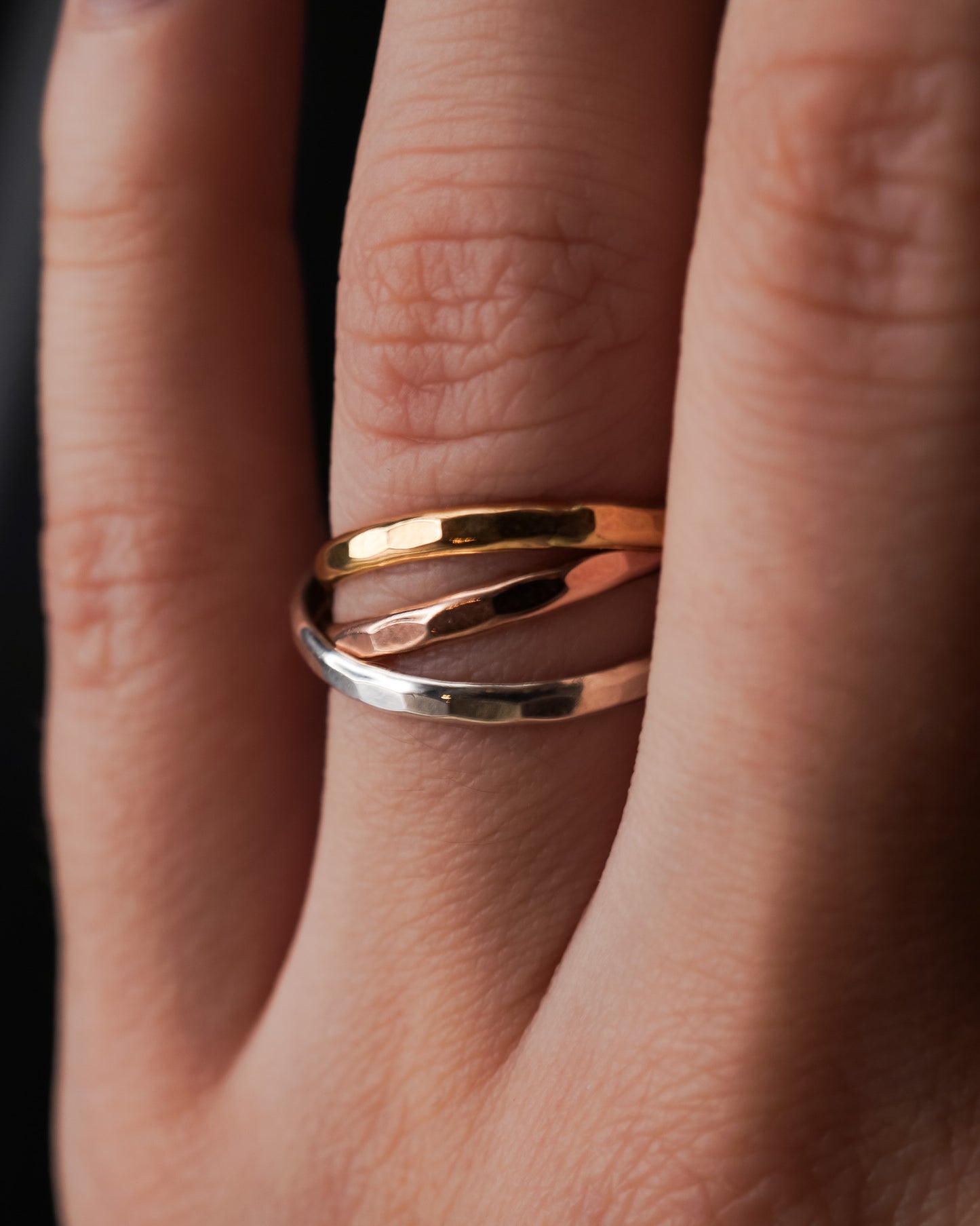 Thick Interlocking Set of 3 Rings, Mixed Metals