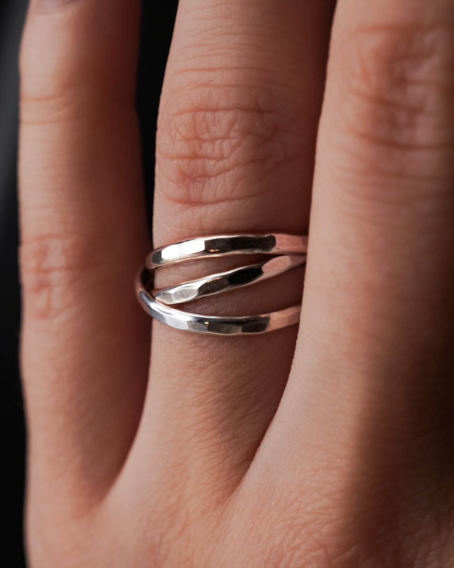 Thick Interlocking Set of 3 Rings, Sterling Silver