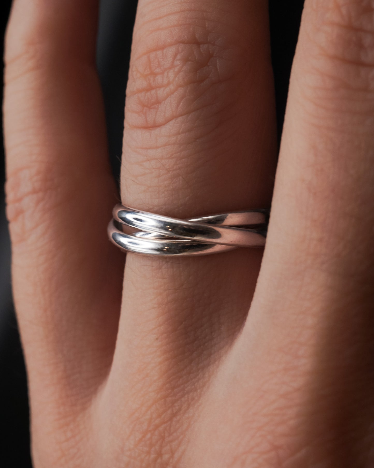 Thick Interlocking Set of 3 Rings, Sterling Silver