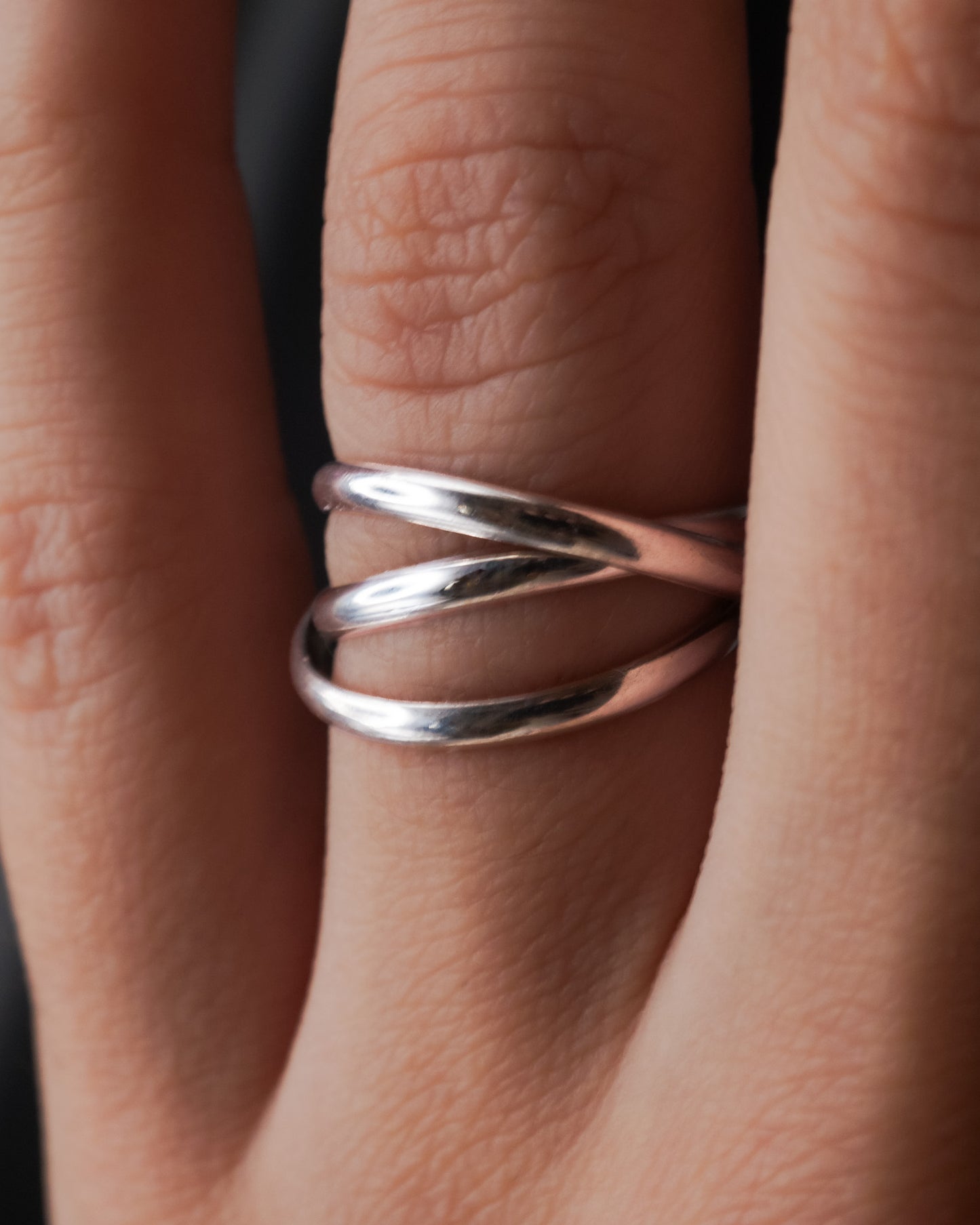 Thick Interlocking Set of 3 Rings, Sterling Silver