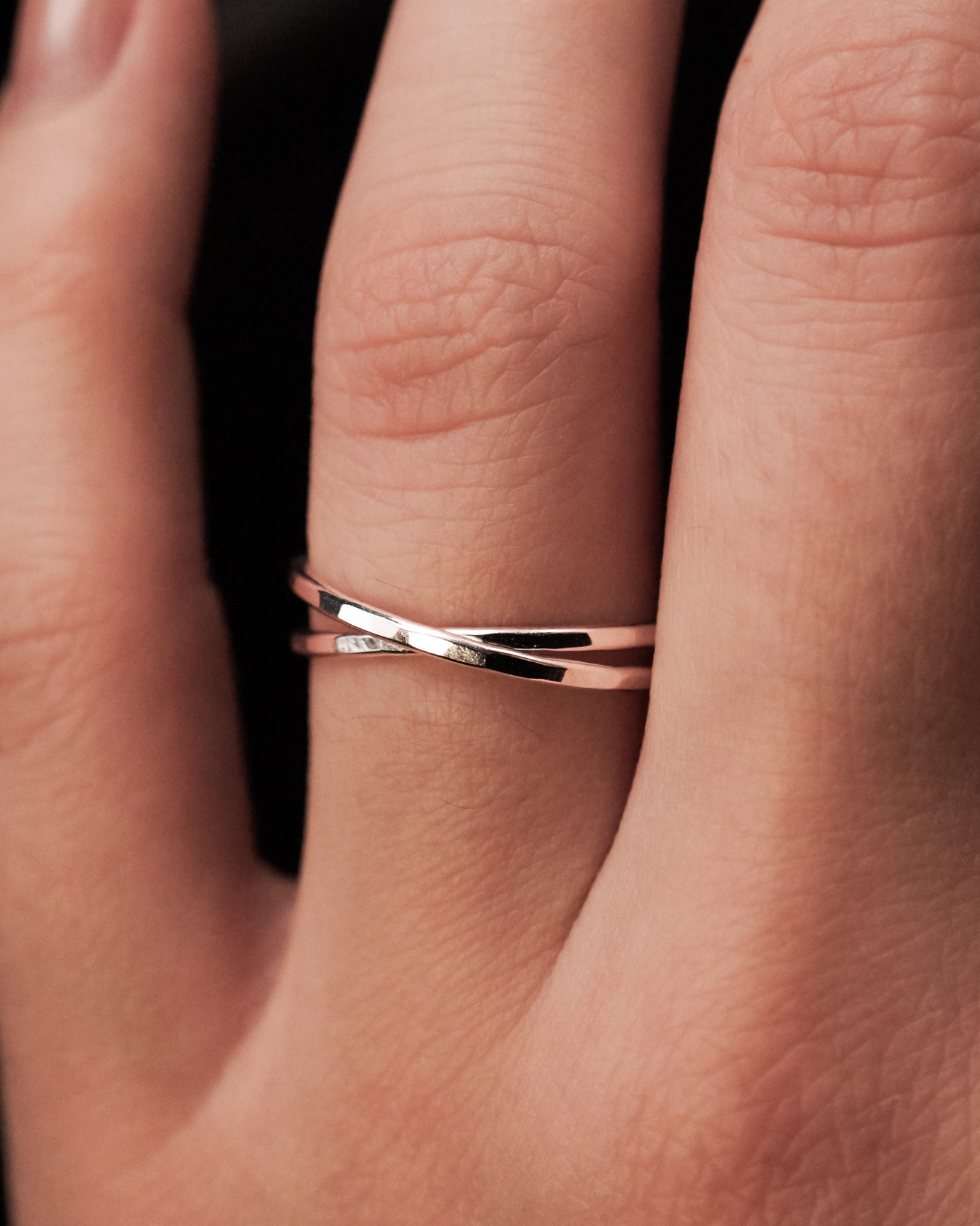 Thin Interlocking Set of 2 Rings, Sterling Silver