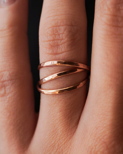 Thin Interlocking Set of 3 Rings, Solid 14K Rose Gold