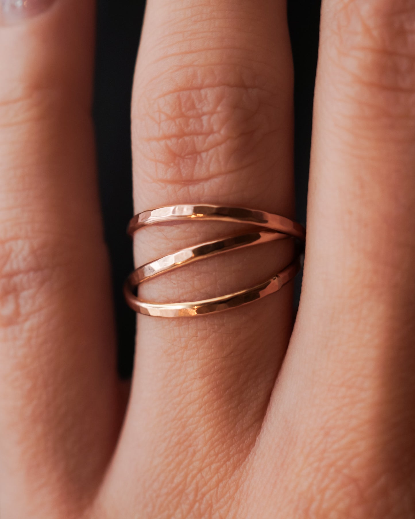 Thin Interlocking Set of 3 Rings, 14K Rose Gold Fill