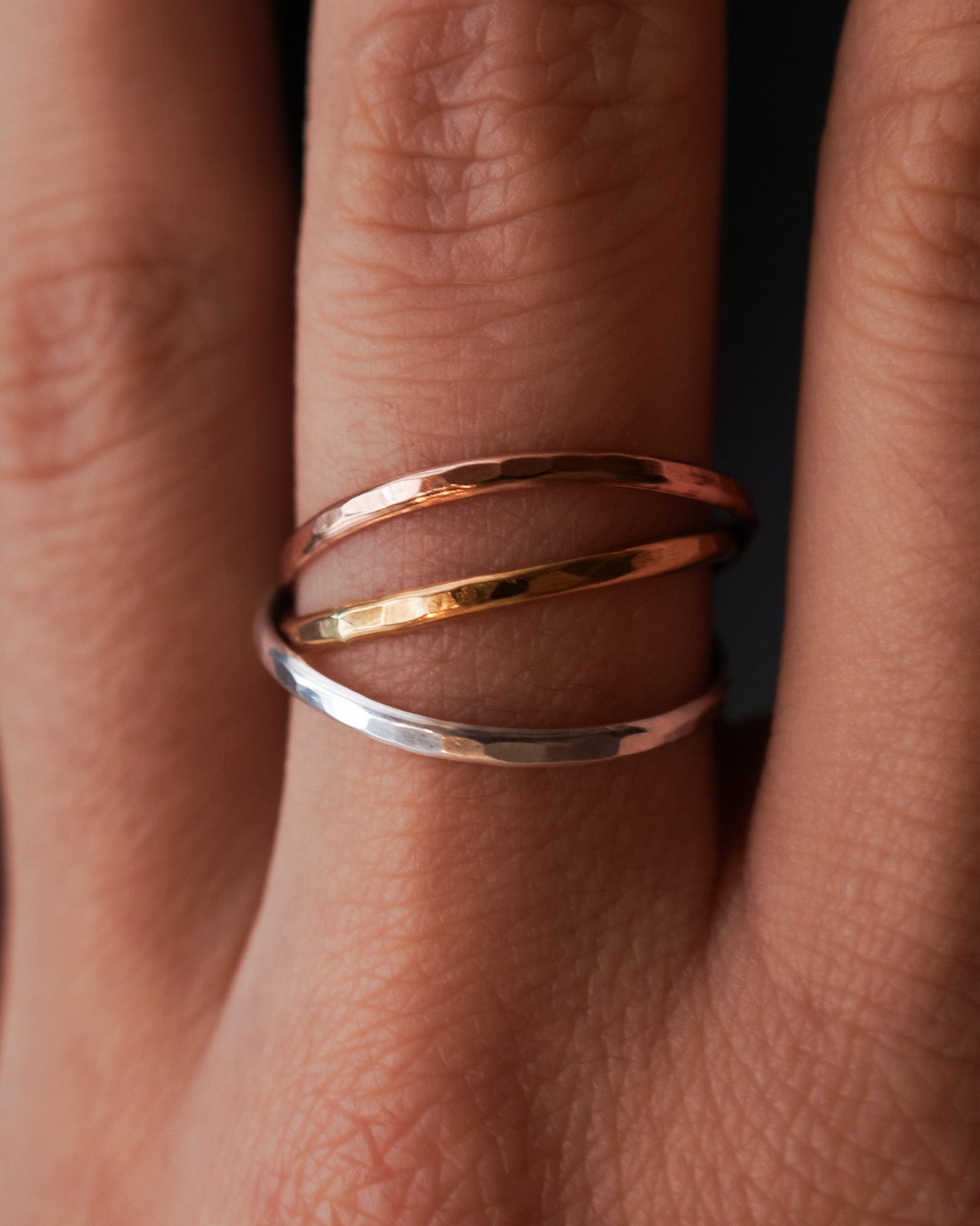 Thin Interlocking Set of 3 Rings, Solid Mixed Metals