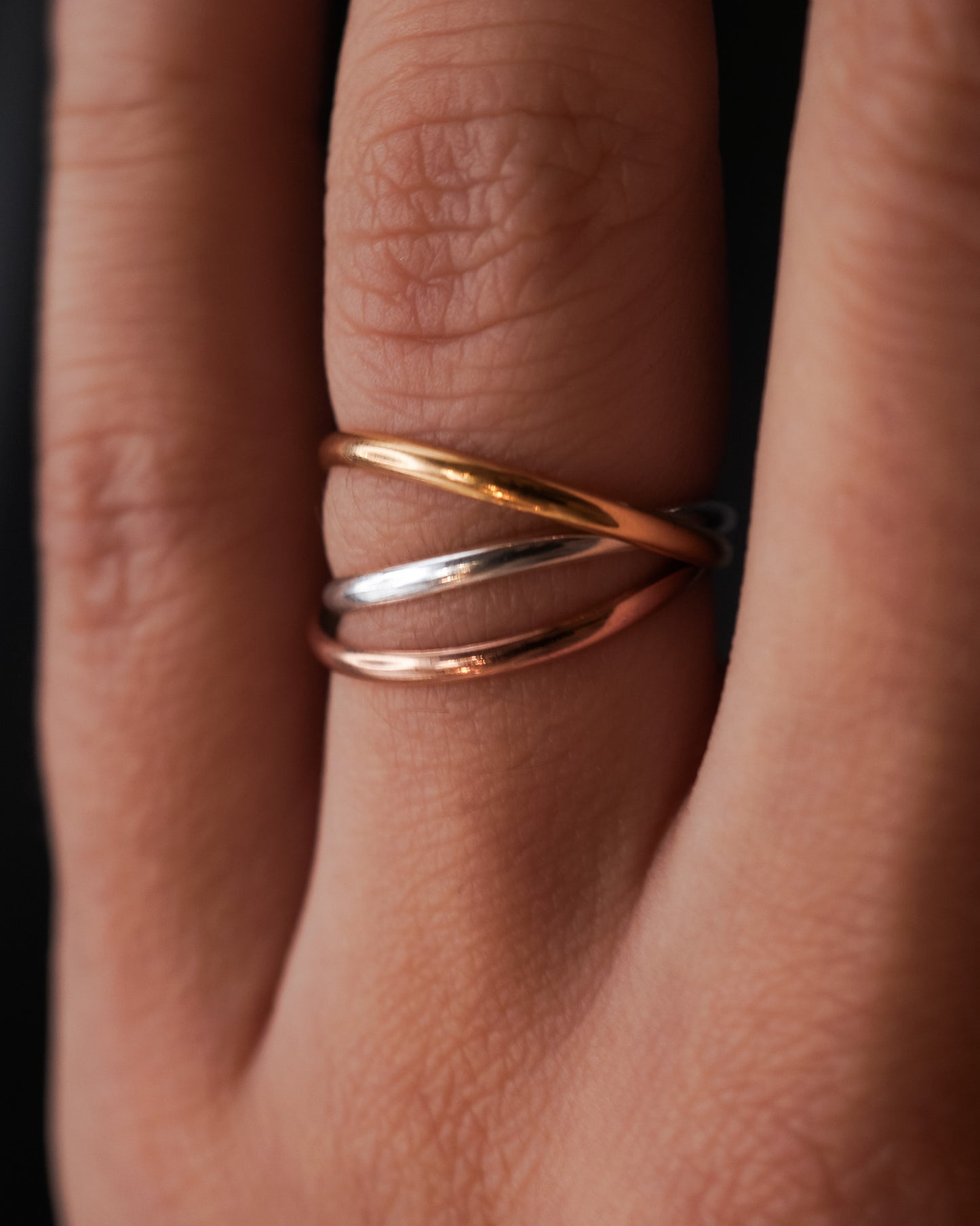 Thin Interlocking Set of 3 Rings, Mixed Metals