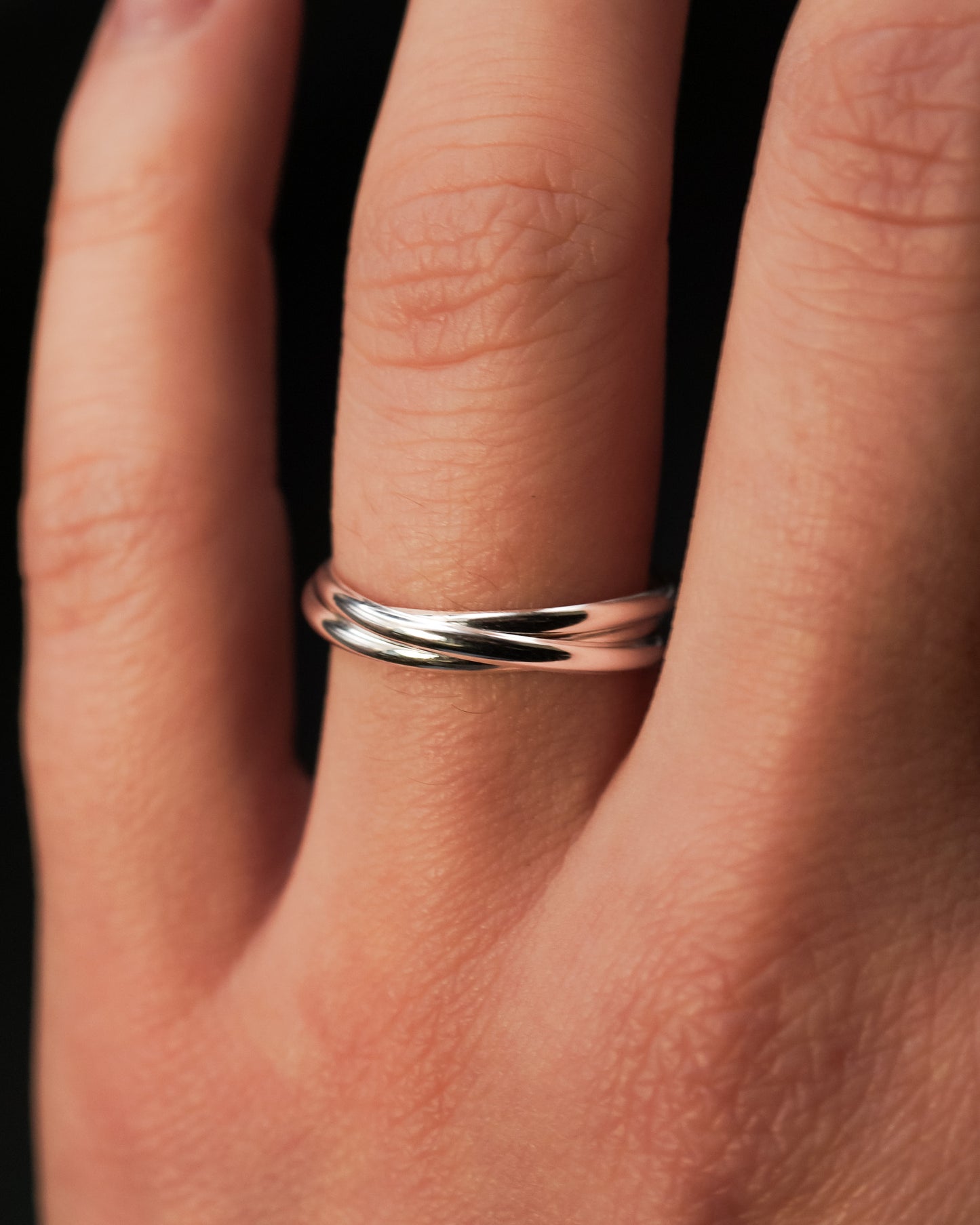 Thin Interlocking Set of 3 Rings, Sterling Silver