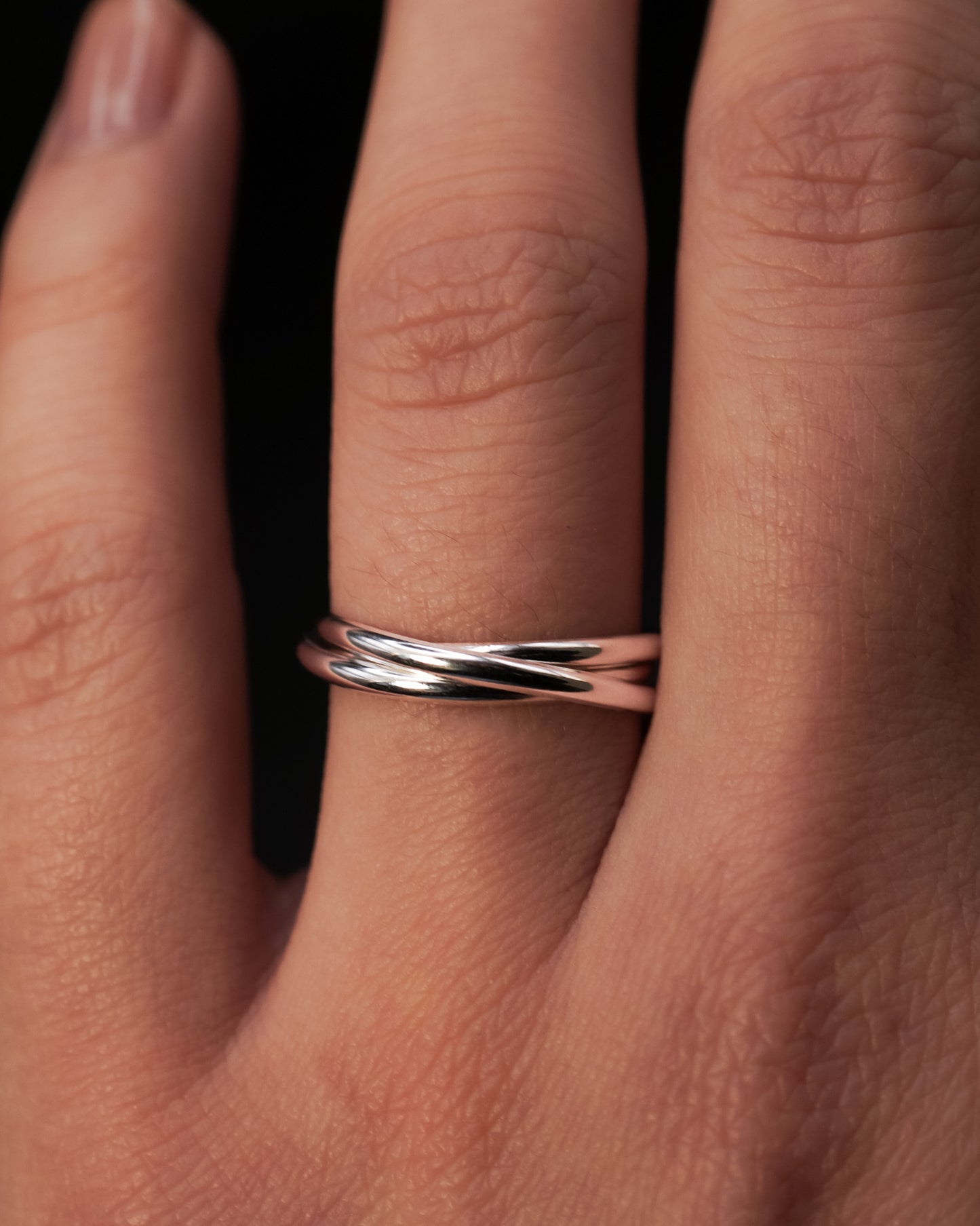 Thin Interlocking Set of 3 Rings, Sterling Silver