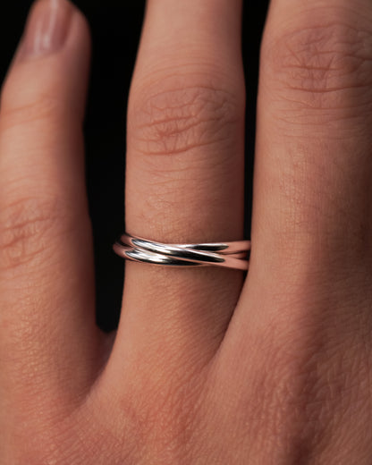 Thin Interlocking Set of 3 Rings, Sterling Silver