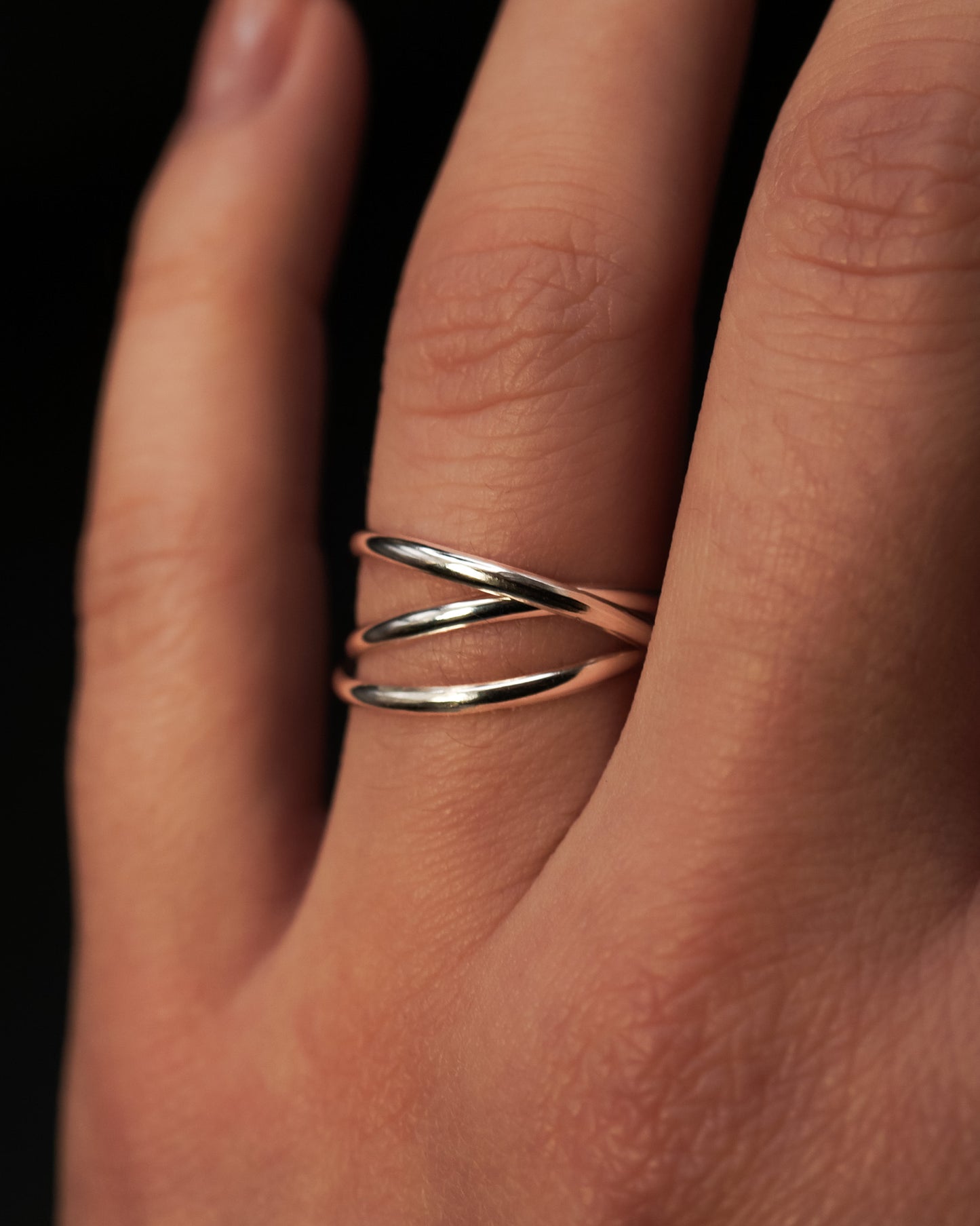 Thin Interlocking Set of 3 Rings, Sterling Silver